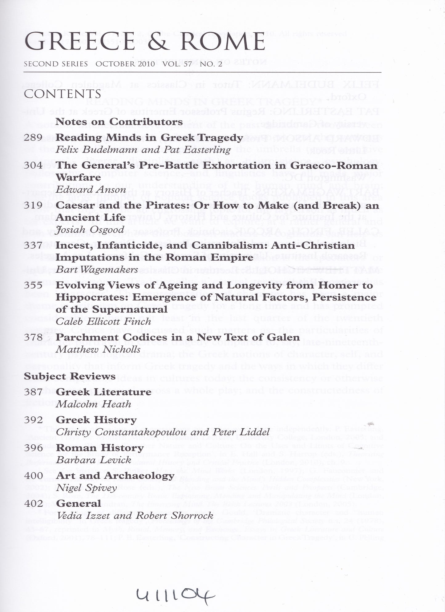 Greece & Rome - Volume 57 Number 2 (Cambridge University 2010) academic journal