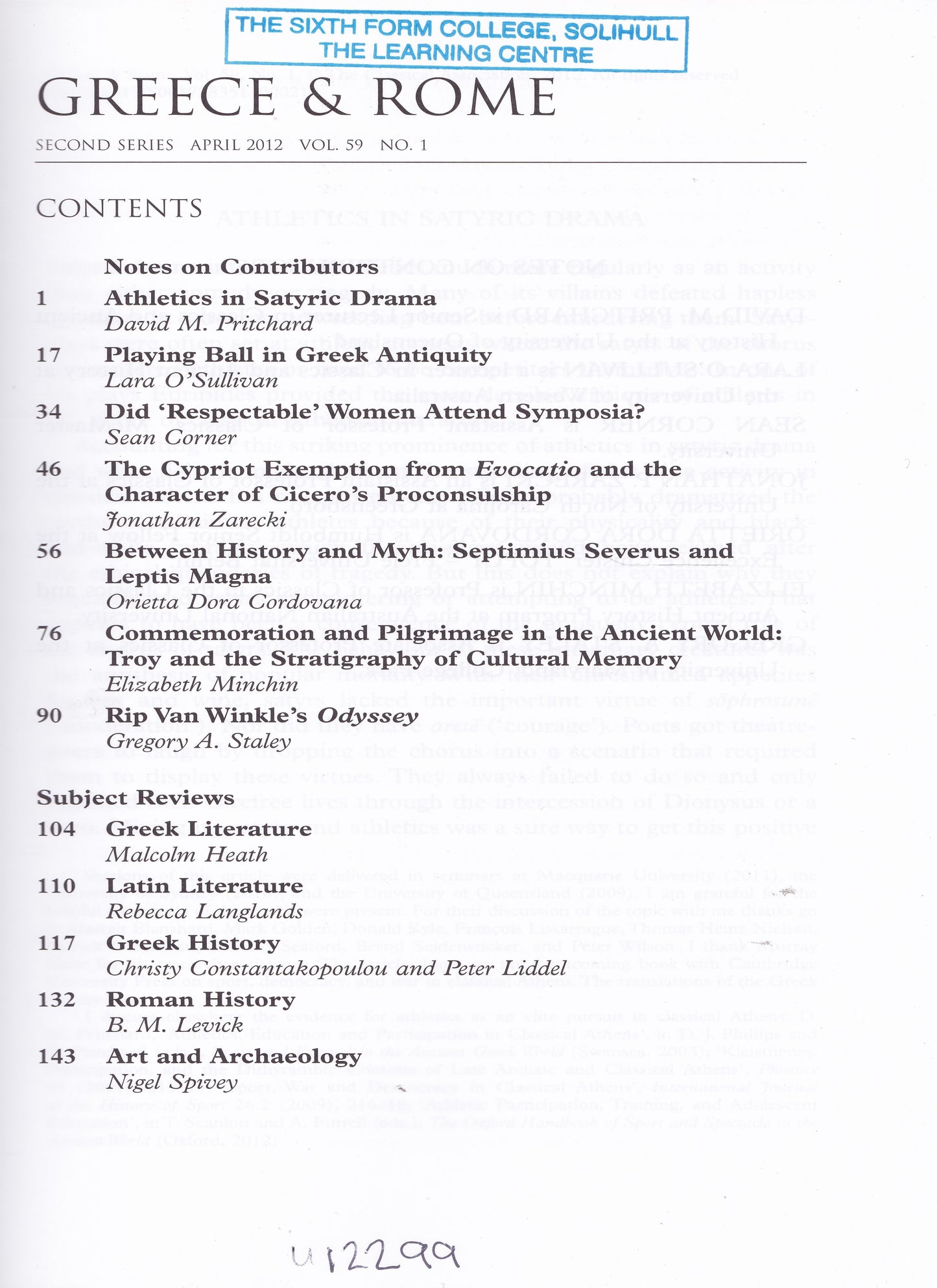 Greece & Rome - Volume 59 Number 1 (Cambridge University 2012) academic journal