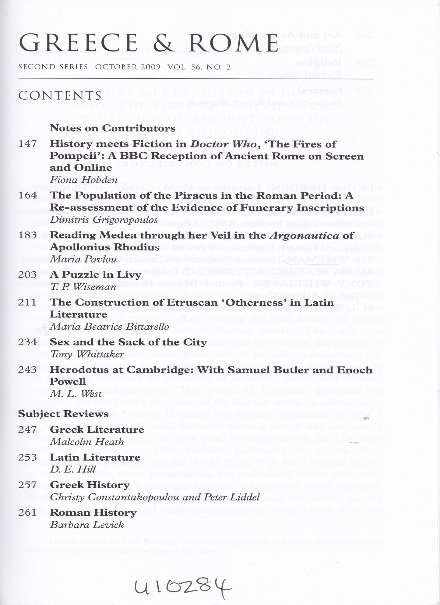 Greece & Rome - Volume 56 Number 2 (Cambridge University 2009) academic journal