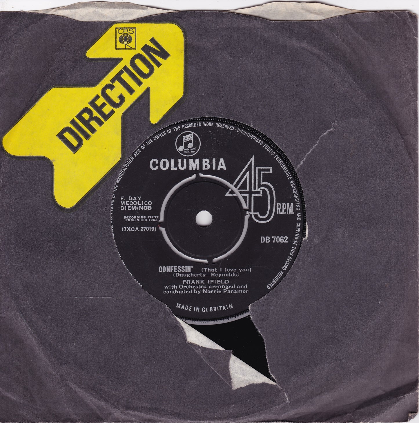 Frank Ifield - Confessin (That I Love You) (Columbia 1963) 7" vinyl single VG/-