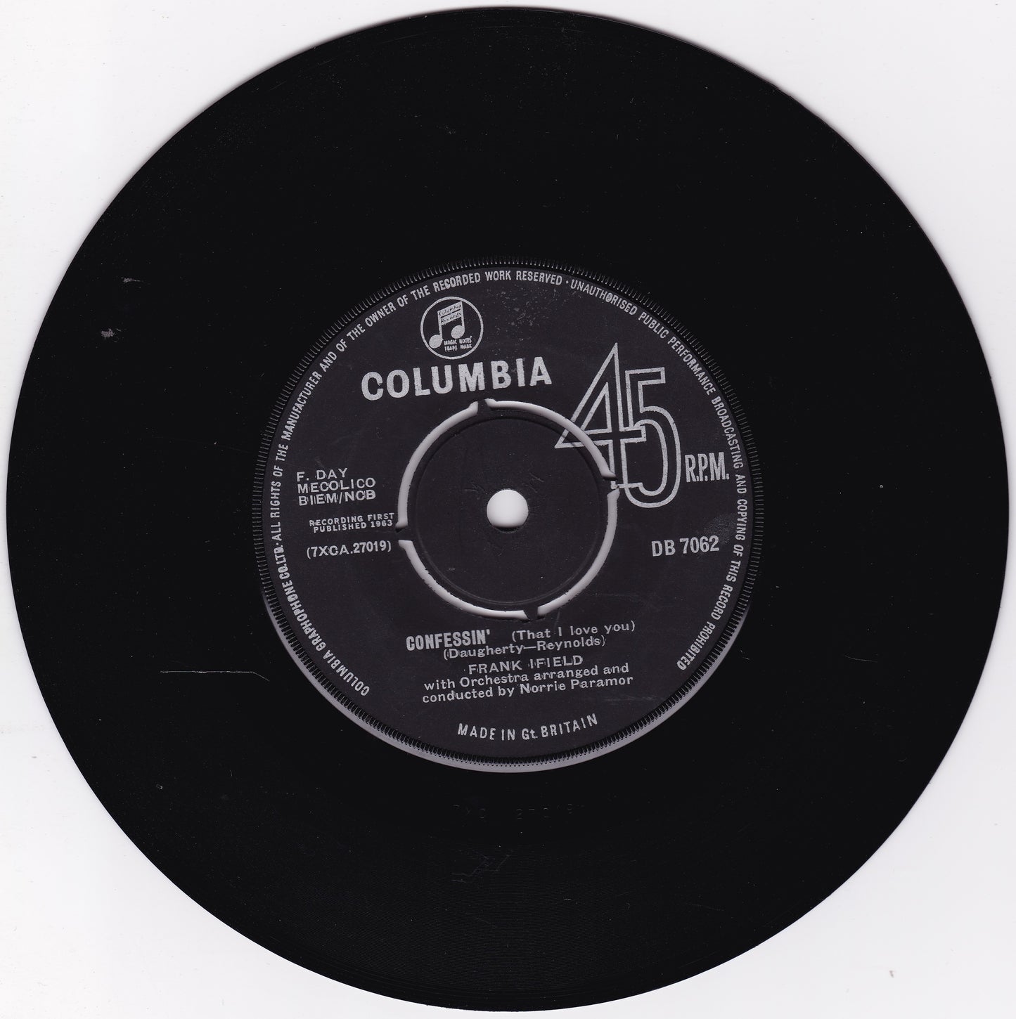 Frank Ifield - Confessin (That I Love You) (Columbia 1963) 7" vinyl single VG/-