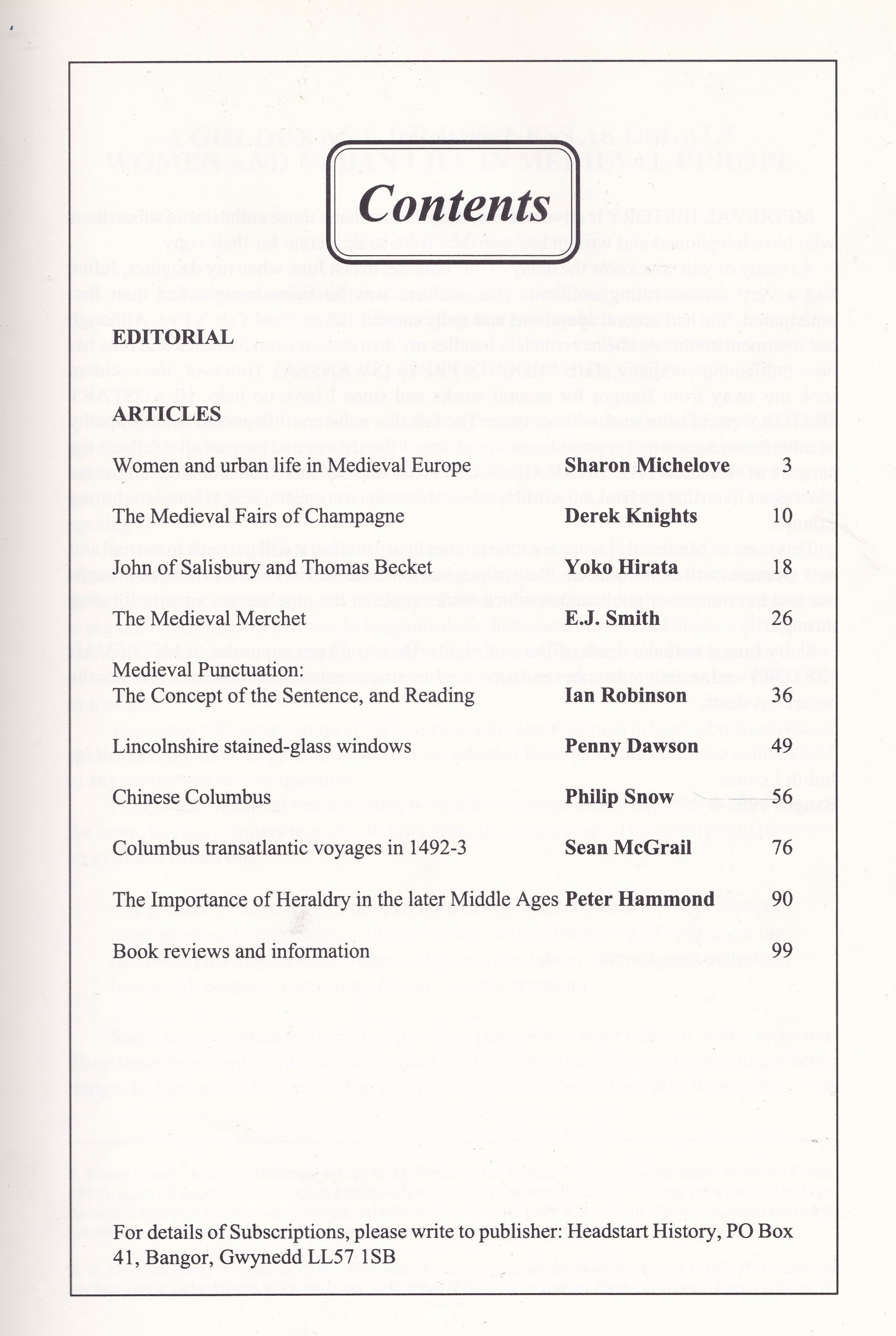 Medieval History - Headstart History Vol 2 No 3 1992 academic journal