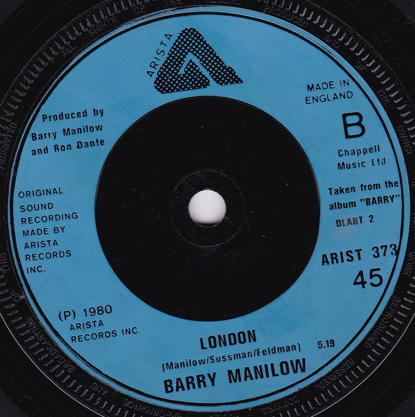 Barry Manilow - Lonely Together (Arista, 1980) 7" vinyl single VG/-