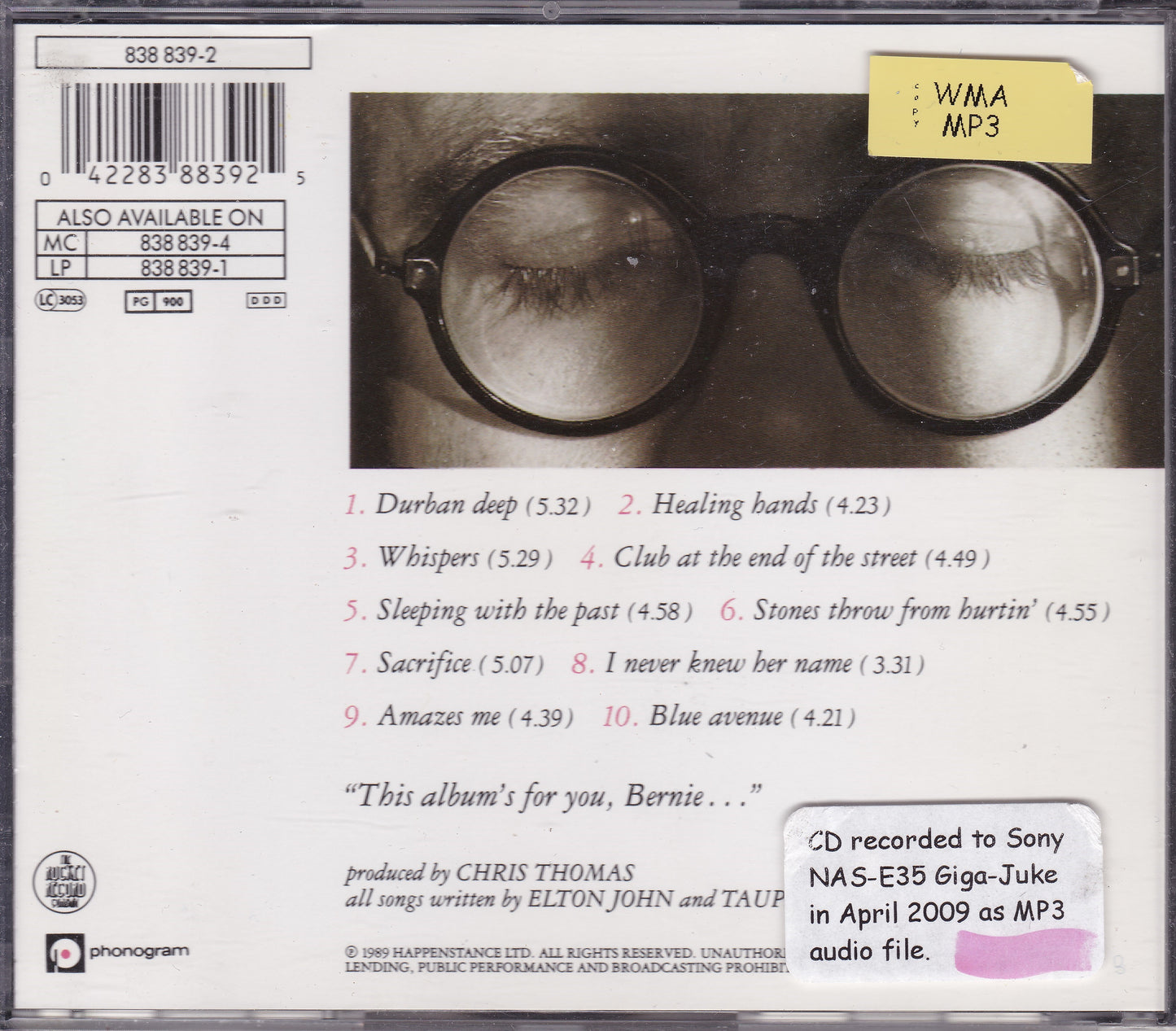 Elton John - Sleeping With The Past (1989) CD album