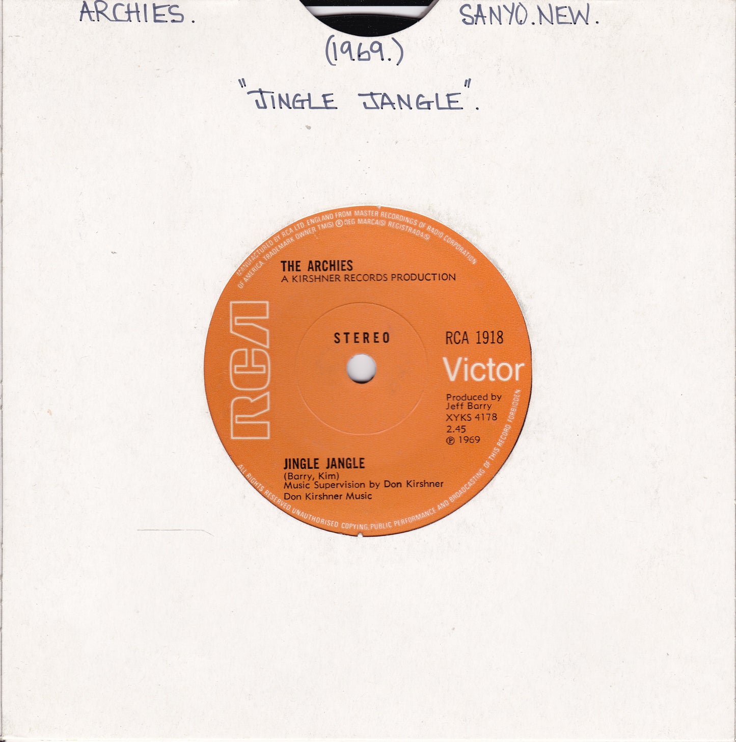 The Archies - Jingle Jangle (RCA 1969) 7" vinyl single G+/-