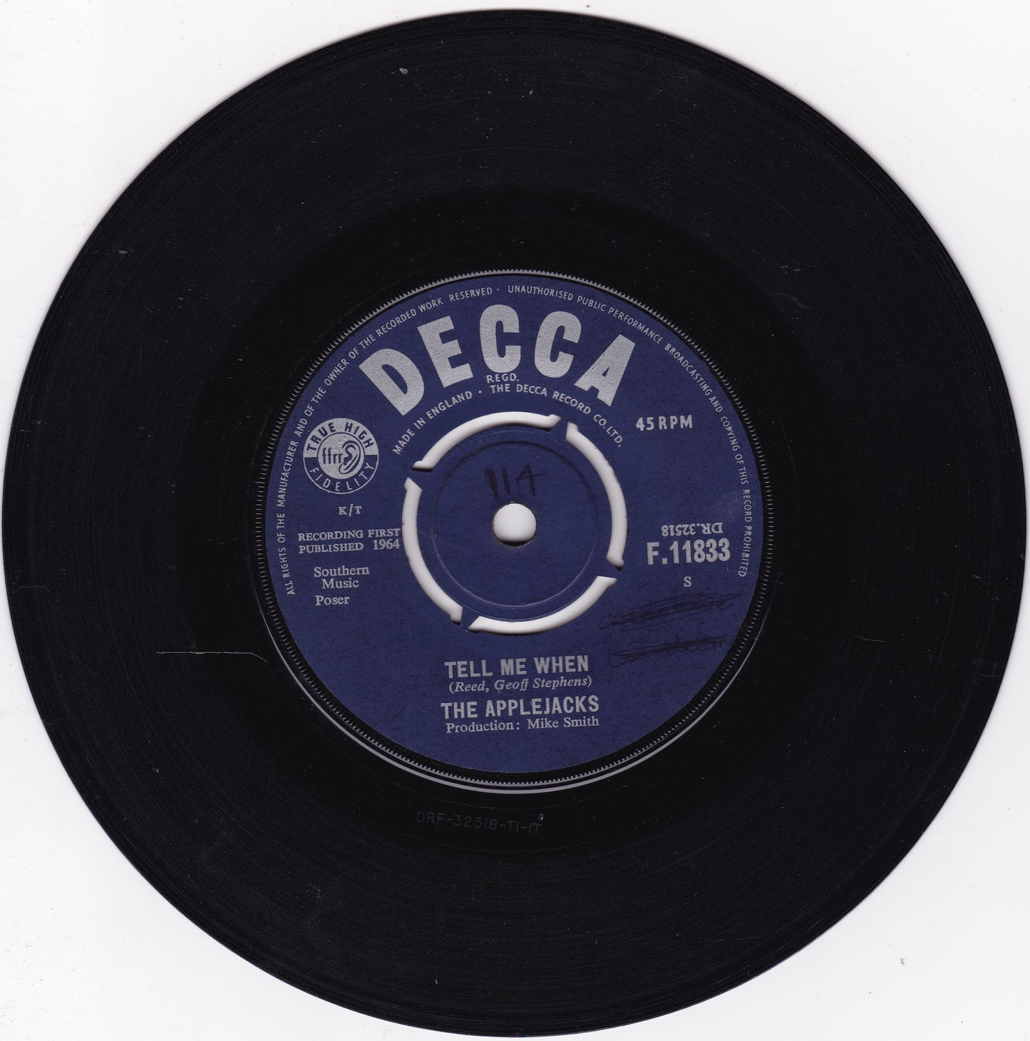 The Applejacks – Tell Me When (Decca 1964) 7" vinyl single G+/-