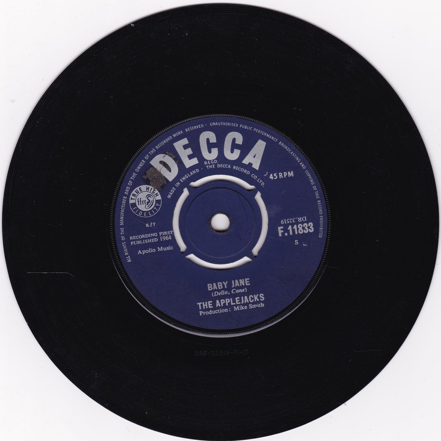 The Applejacks – Tell Me When (Decca 1964) 7" vinyl single G+/-