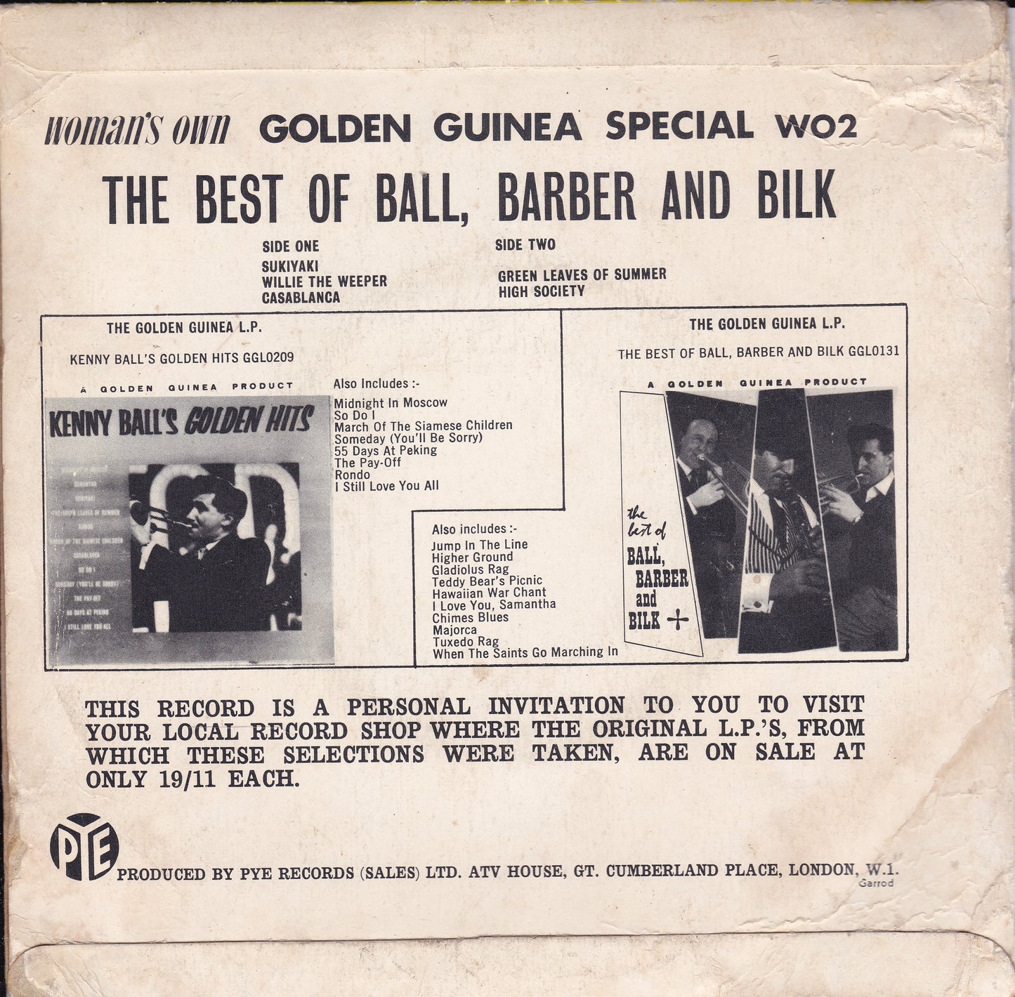 Kenny Ball, Chris Barber & Acker Bilk ‎– The Best Of Ball, Barber And Bilk 7" EP VG/P