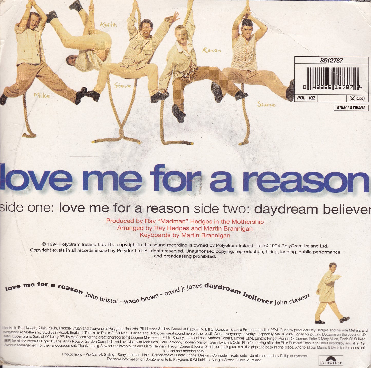 Boyzone – Love Me For A Reason (Polydor 1994) 7" vinyl P/S single G+/VG