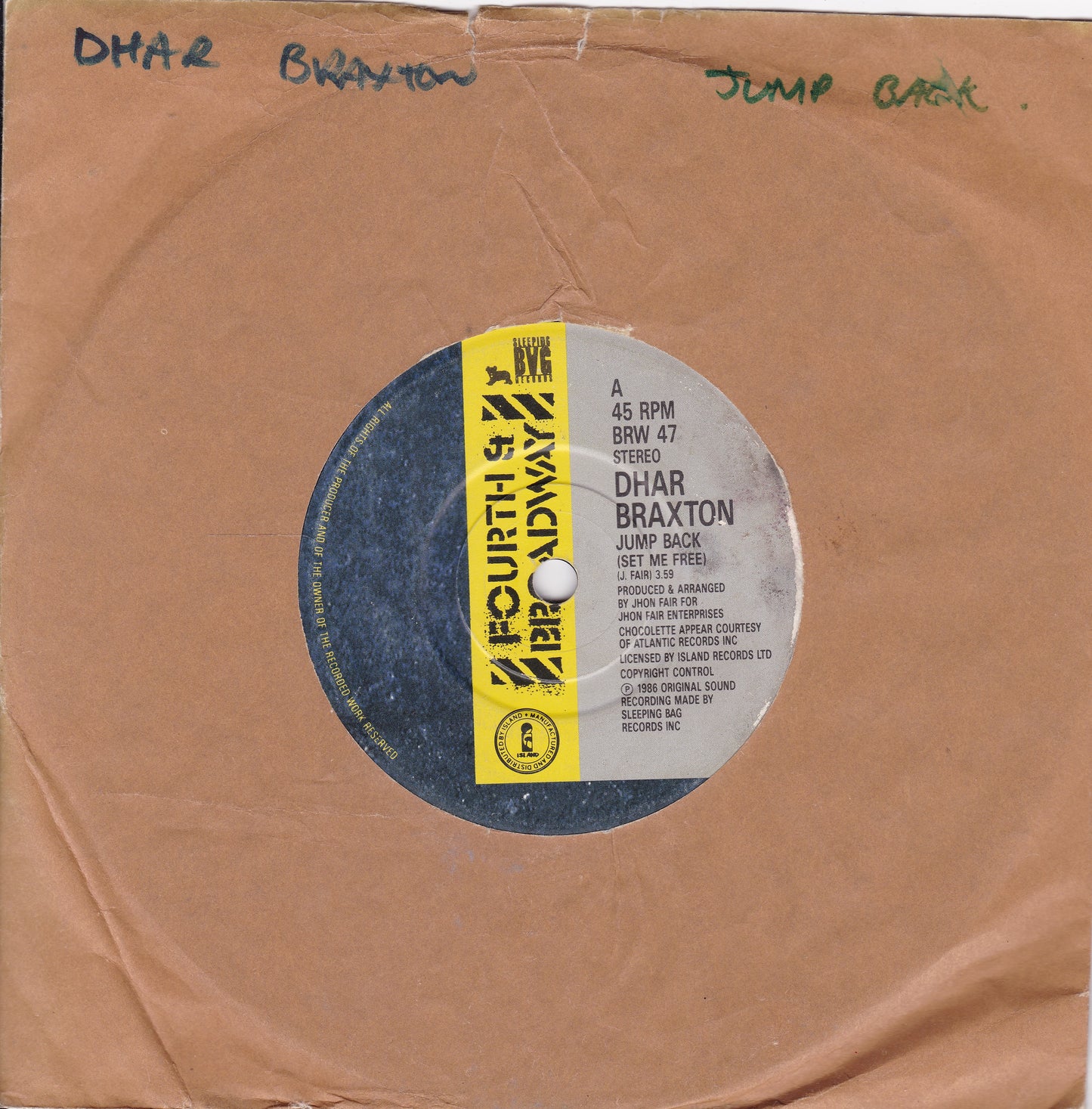 Dhar Braxton – Jump Back (Set Me Free) (1986) 7" vinyl single G+/-