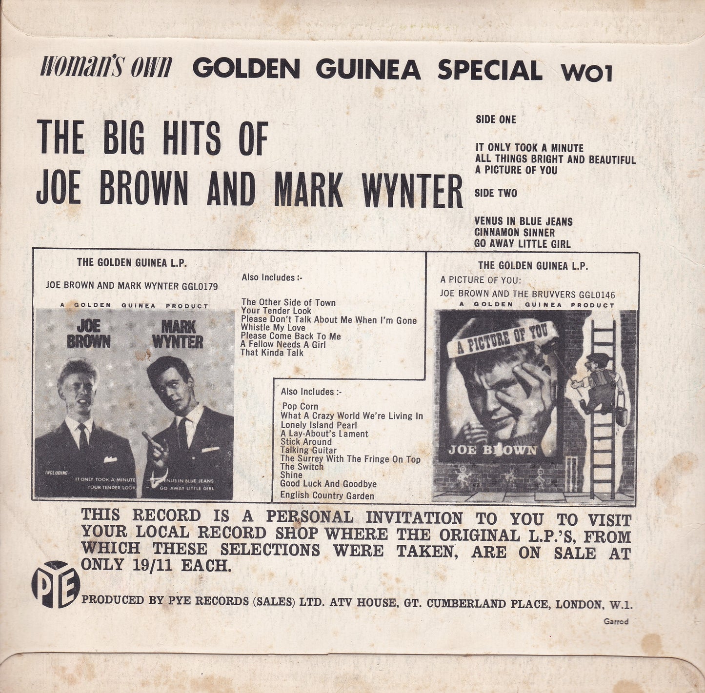 The Big Hits Of Joe Brown And Mark Wynter (Pye 1963) 7" vinyl P/S EP G/VG