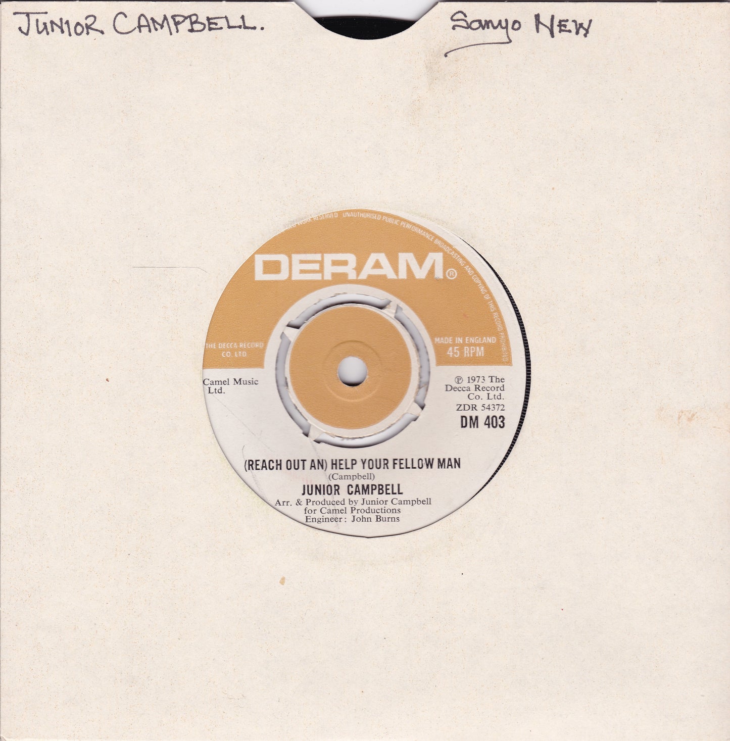 Junior Campbell – (Reach Out An) Help Your Fellow Man (Deram 1973) 7" vinyl single G+/-