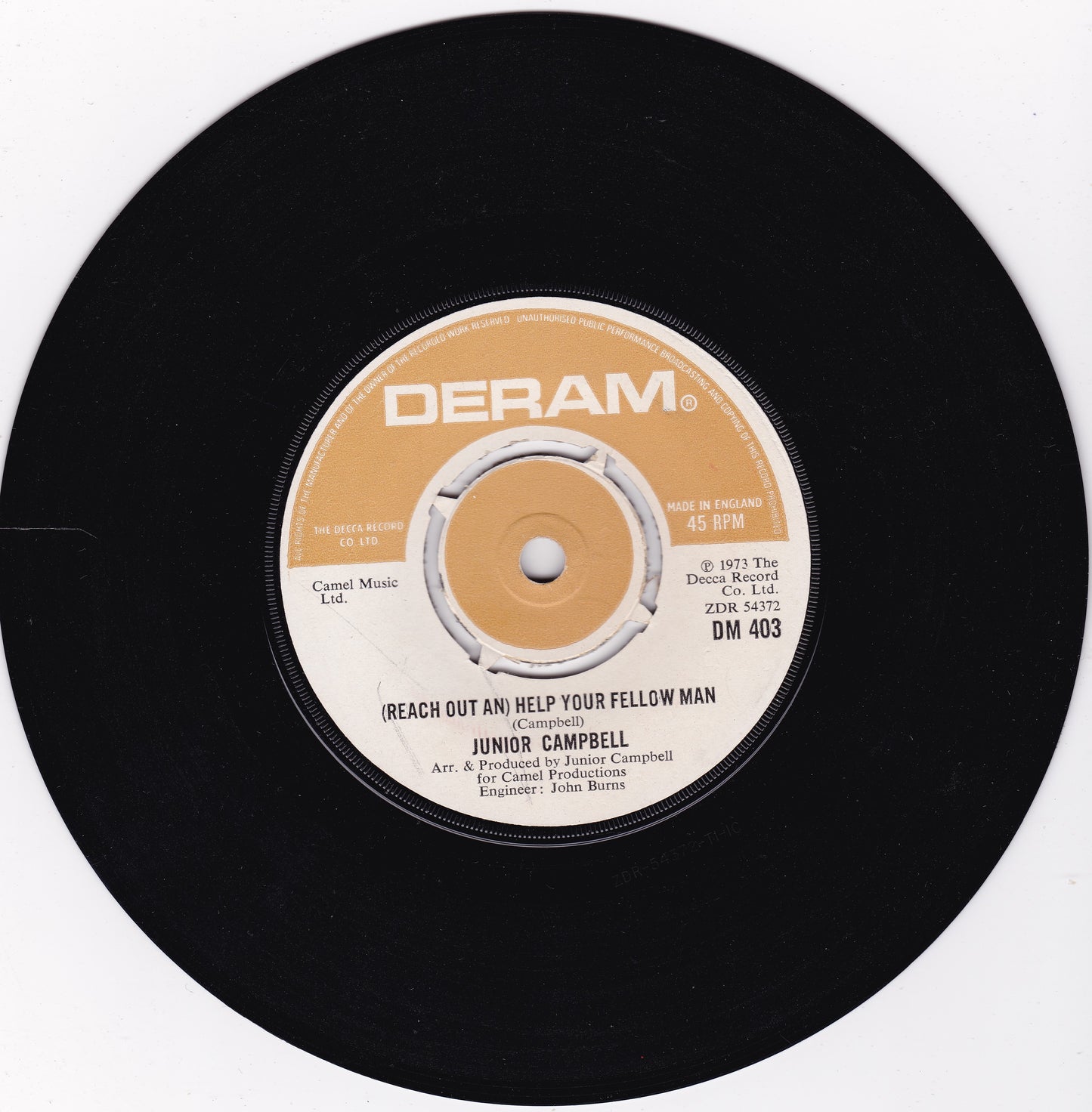 Junior Campbell – (Reach Out An) Help Your Fellow Man (Deram 1973) 7" vinyl single G+/-