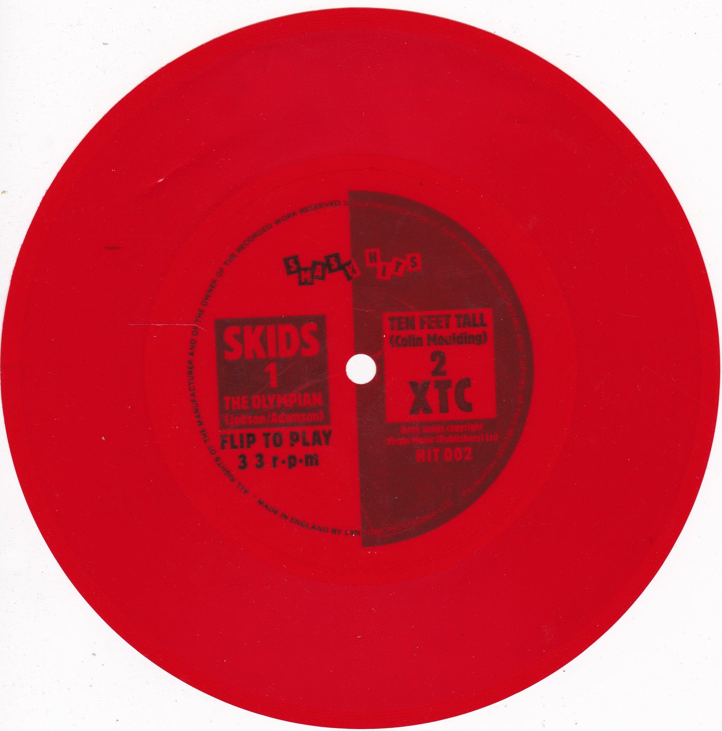 Skids/XTC - The Olympian/Ten Feet Tall (Smash Hits 1980) 7" flexidisc G+/- 33rpm