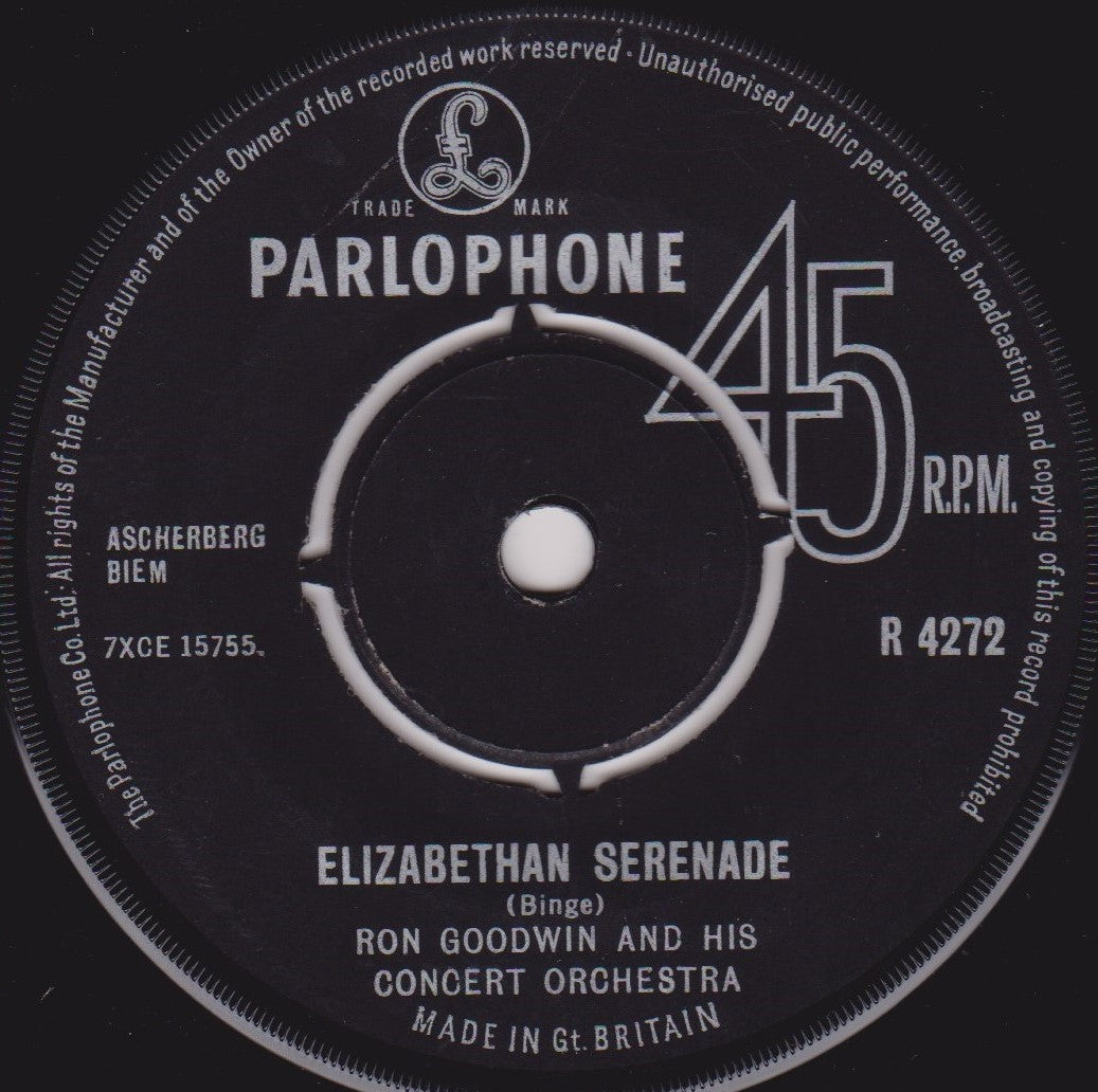 Ron Goodwin And His Concert Orchestra – Elizabethan Serenade 7" vinyl single VG/-