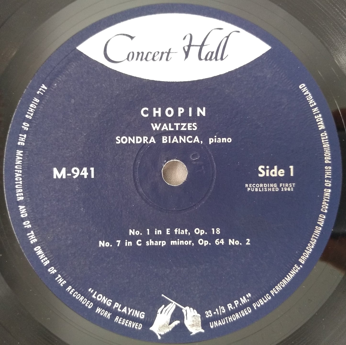 Chopin, Bianca - Five Waltzes (Concert Hall 1961) 7" vinyl EP VG/-