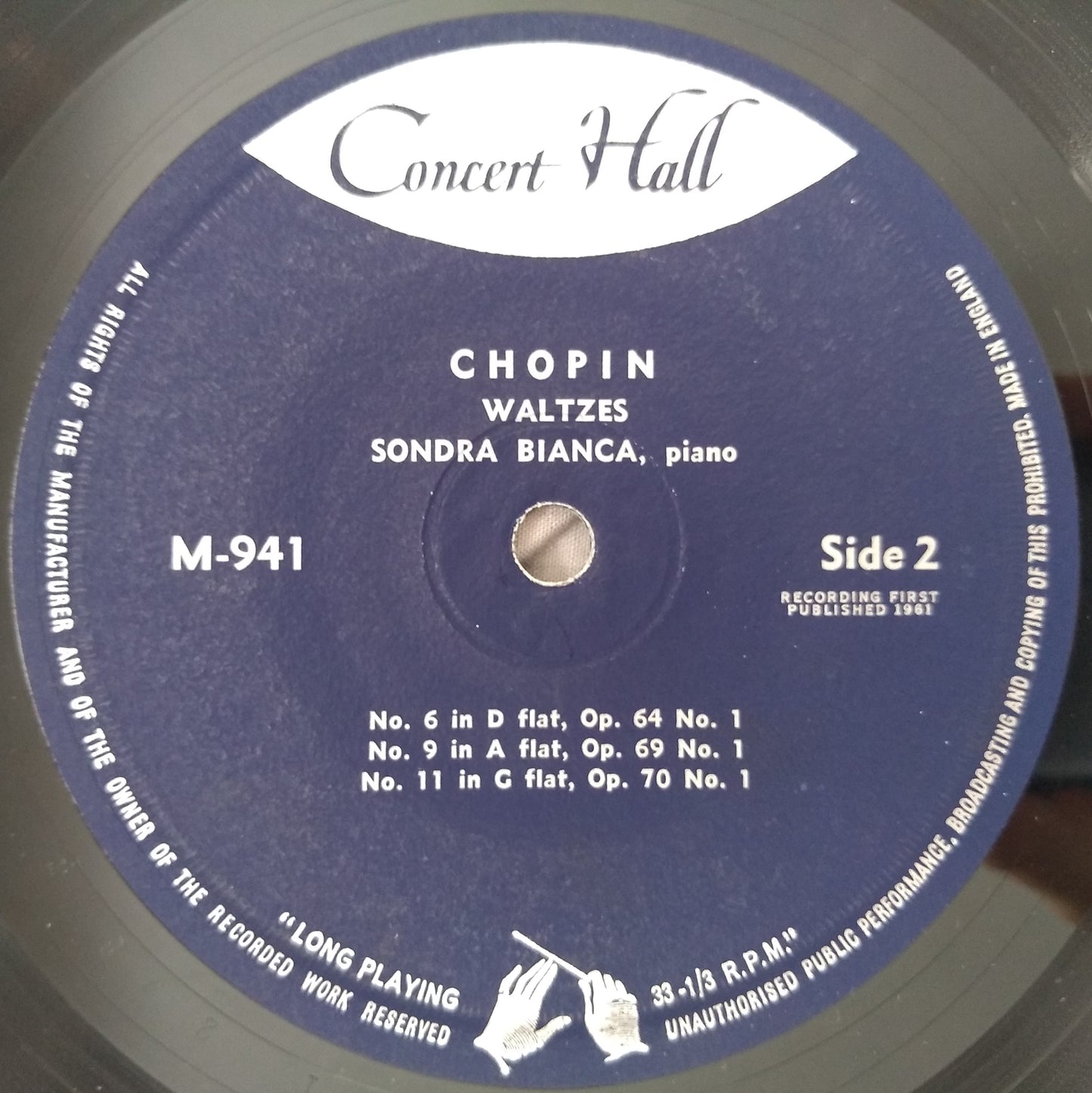 Chopin, Bianca - Five Waltzes (Concert Hall 1961) 7" vinyl EP VG/-