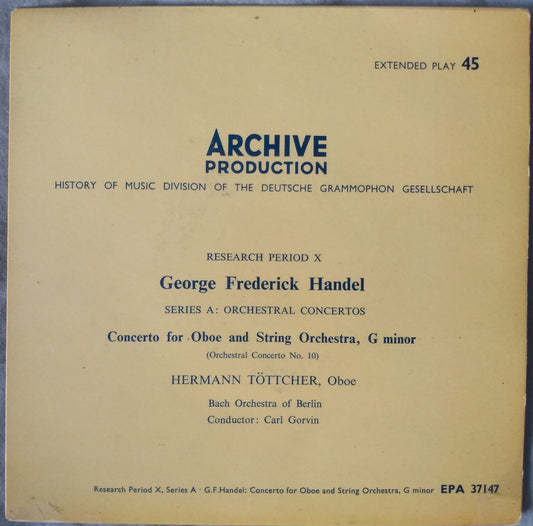 Handel ‎– Konzert Für Oboe (Archiv) 7" vinyl EP VG/VG German