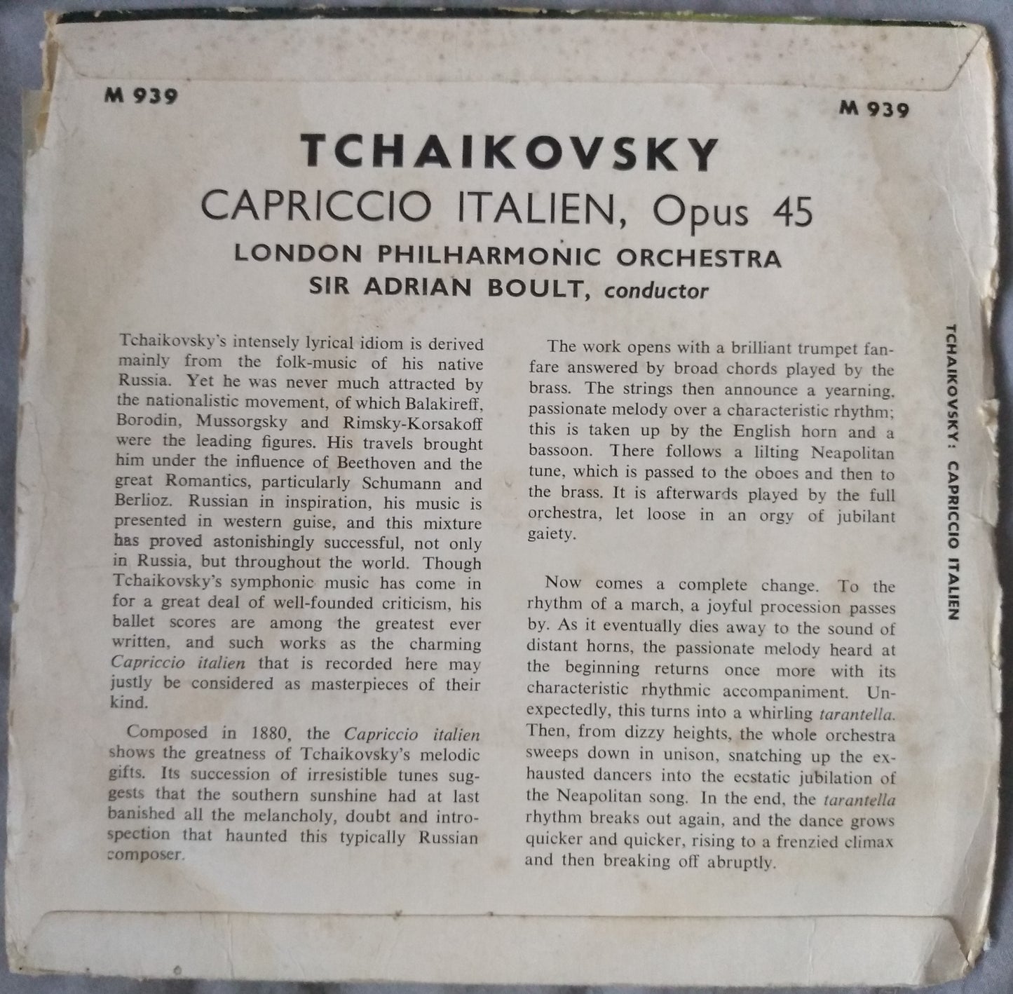 Tchaikovsky - Capriccio Italien (Concert Hall 1966) 7" vinyl EP VG/G