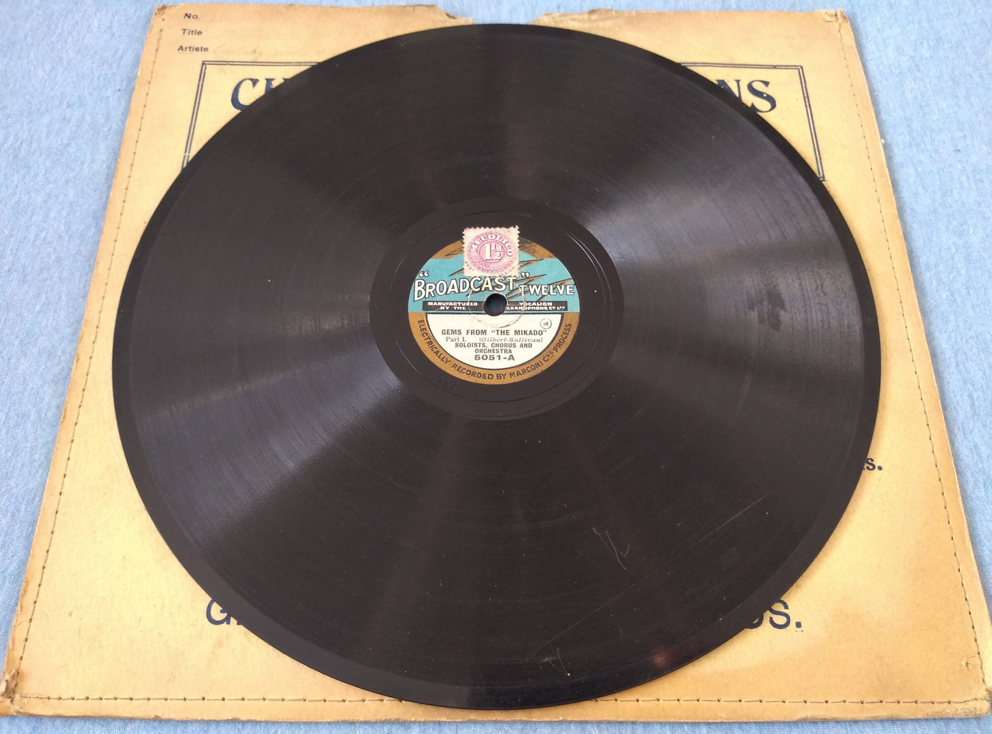 Soloists, Chorus And Orchestra ‎– Gems From "The Mikado" (1929) 10" shellac VG