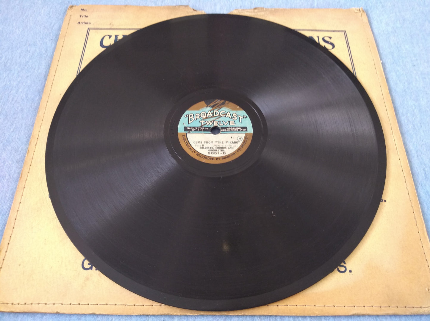 Soloists, Chorus And Orchestra ‎– Gems From "The Mikado" (1929) 10" shellac VG