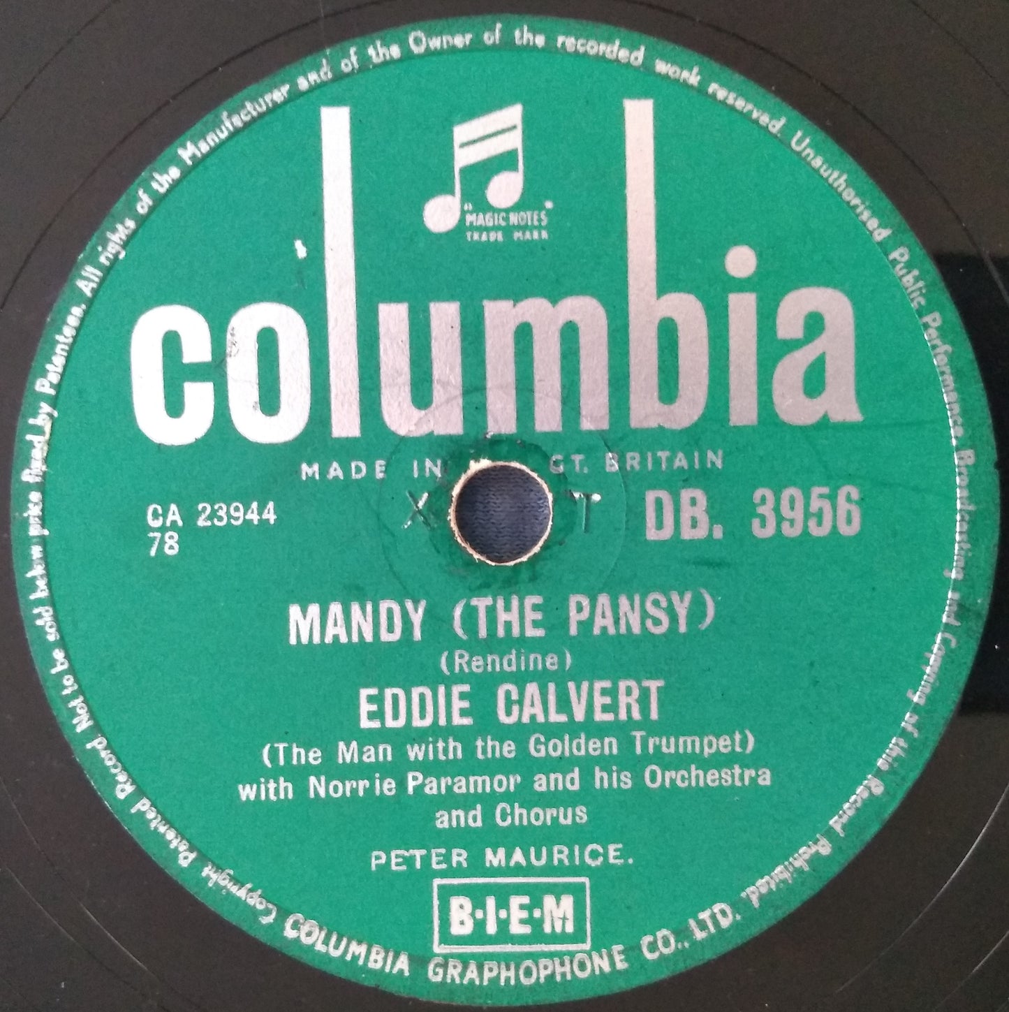 Eddie Calvert - Mandy (The Pansy) (Columbia 1957) 10" shellac 78 VG/-