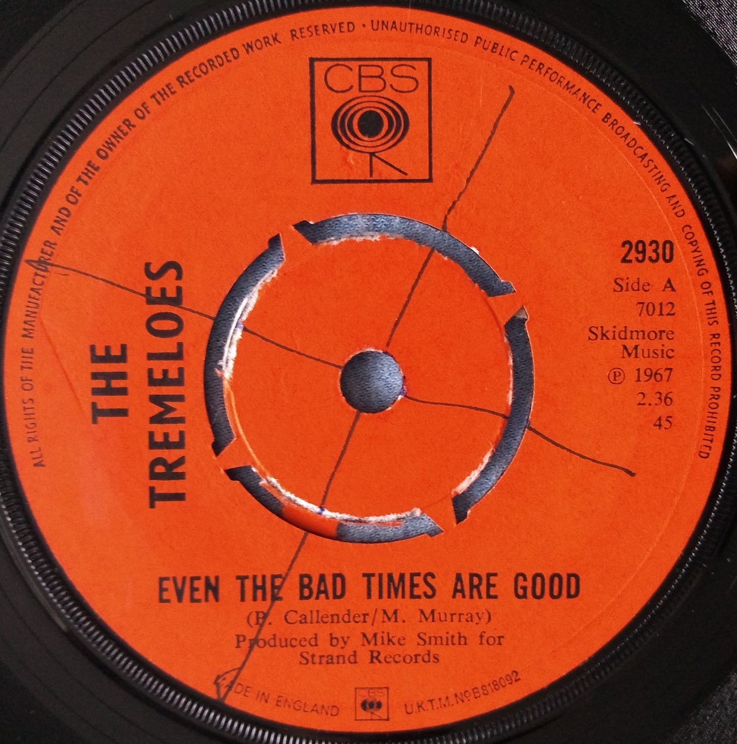 The Tremeloes - Even The Bad Times Are Good (CBS 1967) 7" vinyl single VG/-