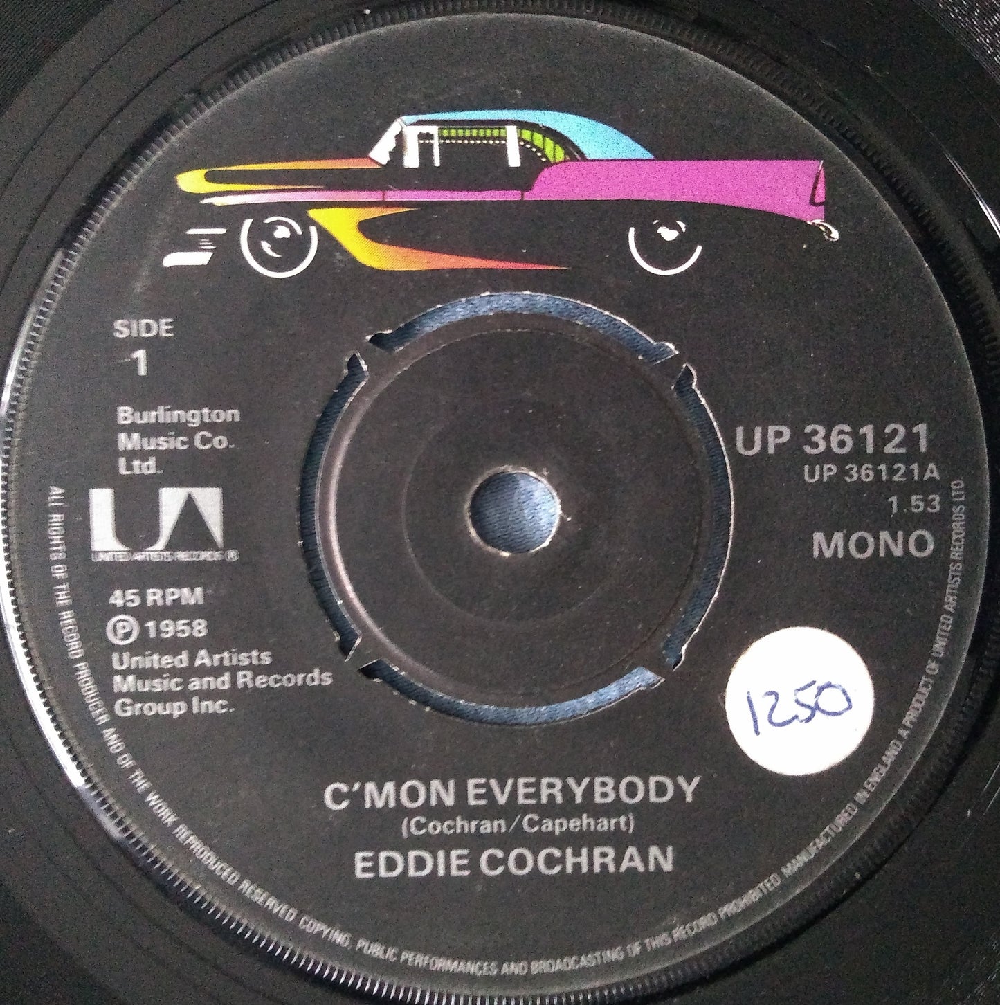 Eddie Cochran – C'mon Everybody (UA 1976) 7" vinyl single VG/- RE