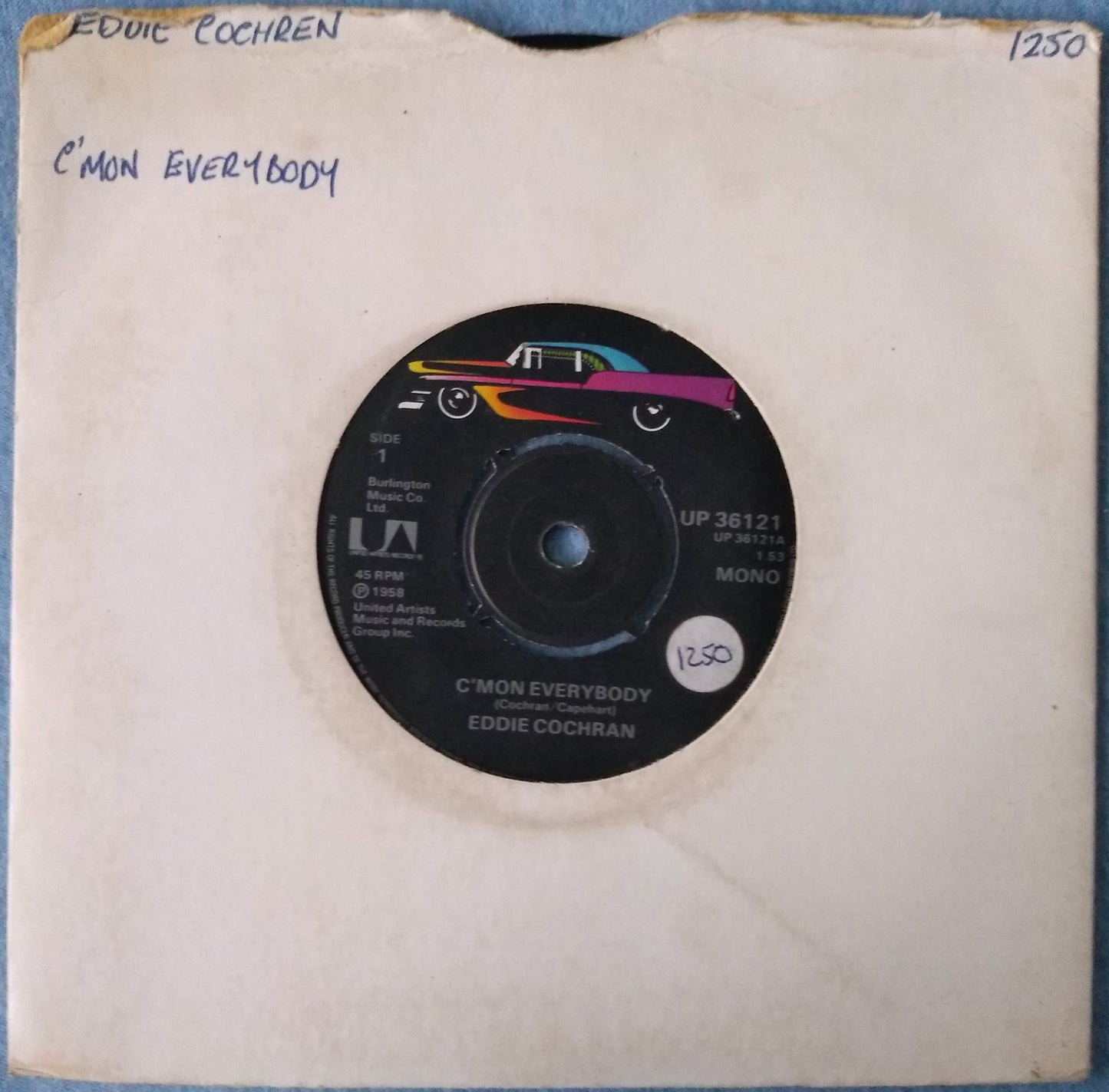 Eddie Cochran – C'mon Everybody (UA 1976) 7" vinyl single VG/- RE