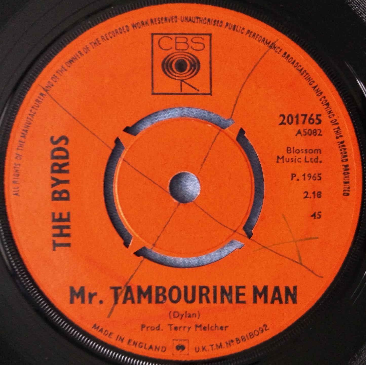 The Byrds - Mr Tambourine Man (CBS 1965) 7” vinyl single VG/-