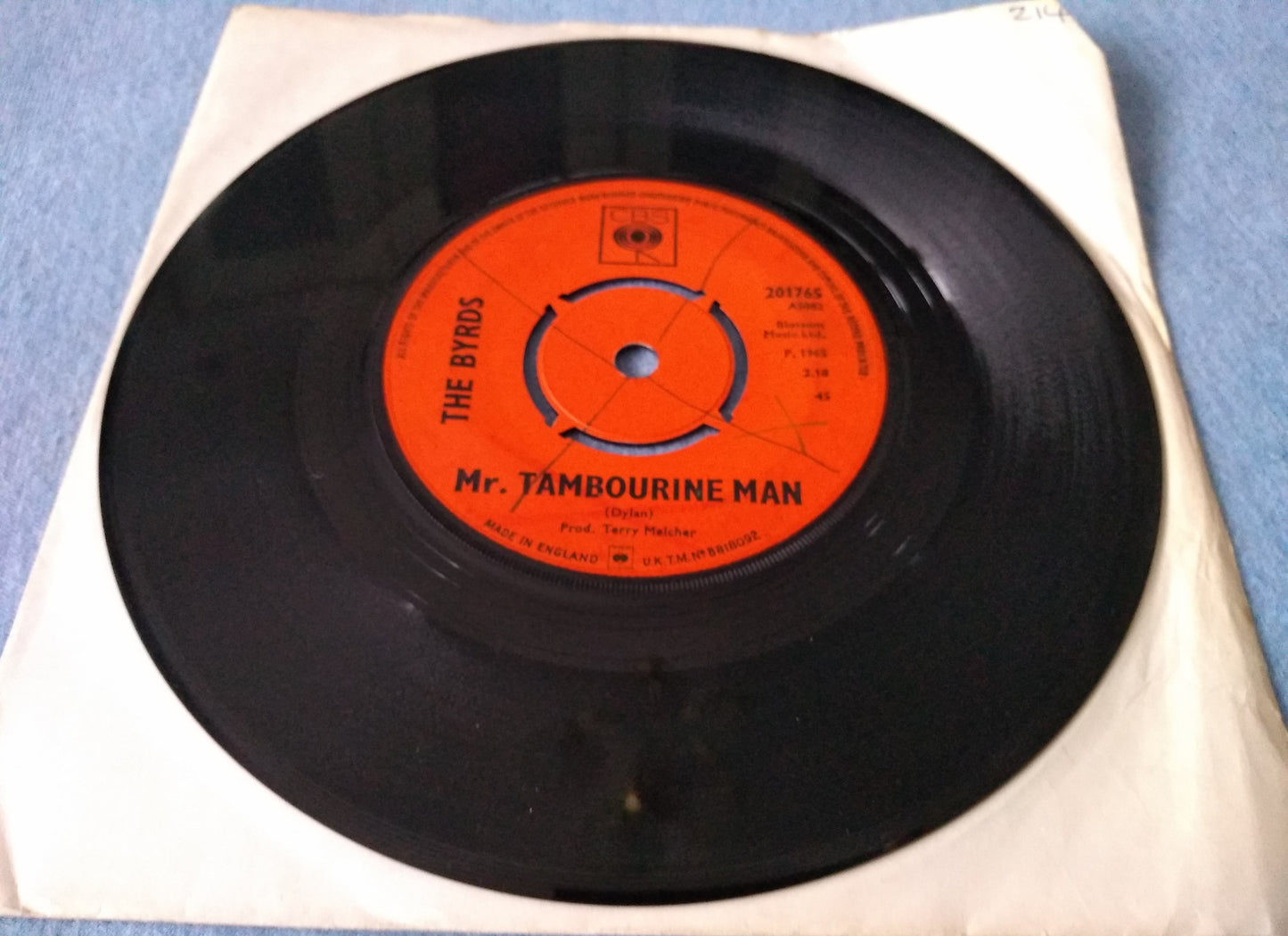 The Byrds - Mr Tambourine Man (CBS 1965) 7” vinyl single VG/-