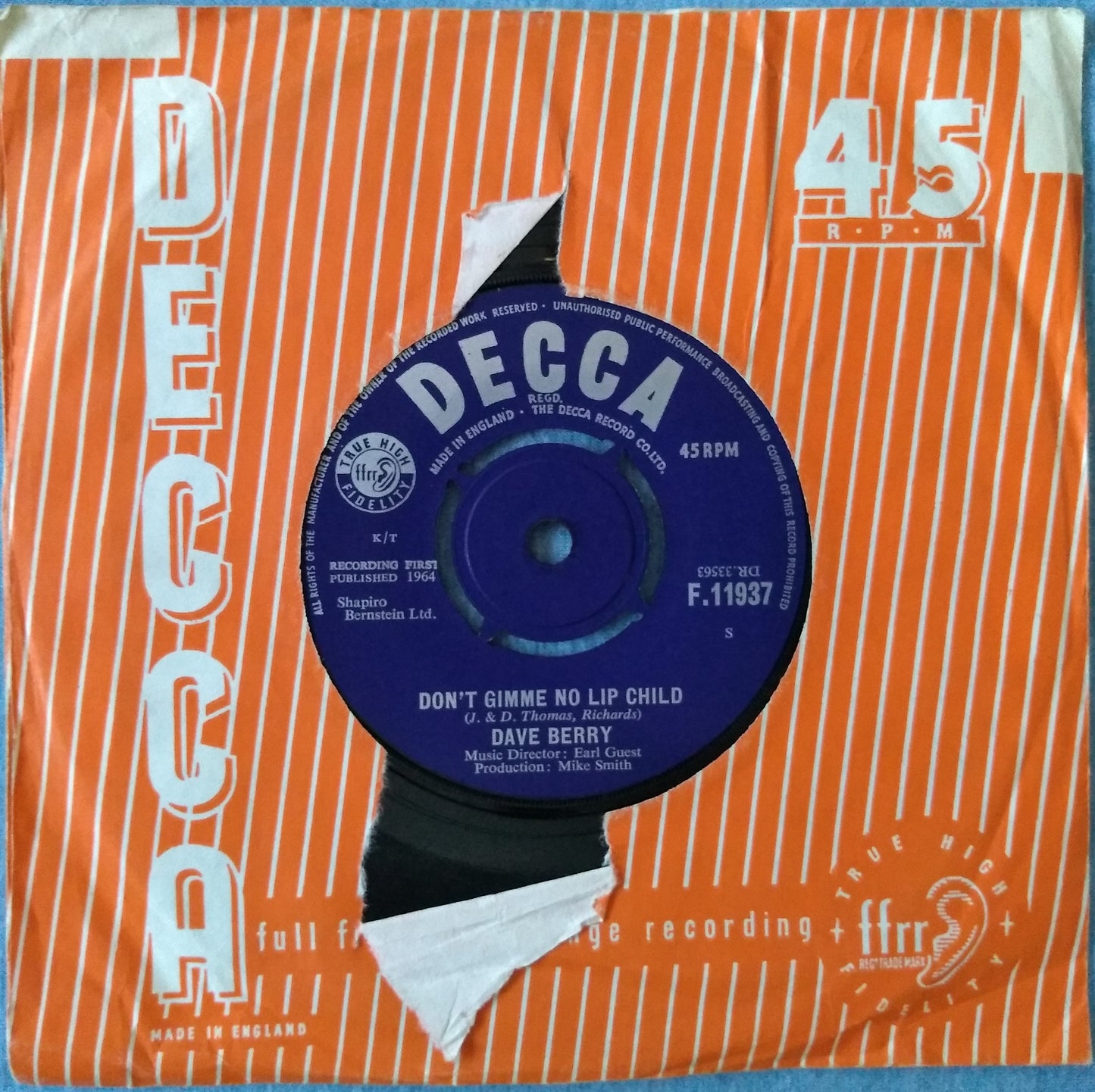 Dave Berry - The Crying Game (Decca 1964) 7" vinyl single VG/G