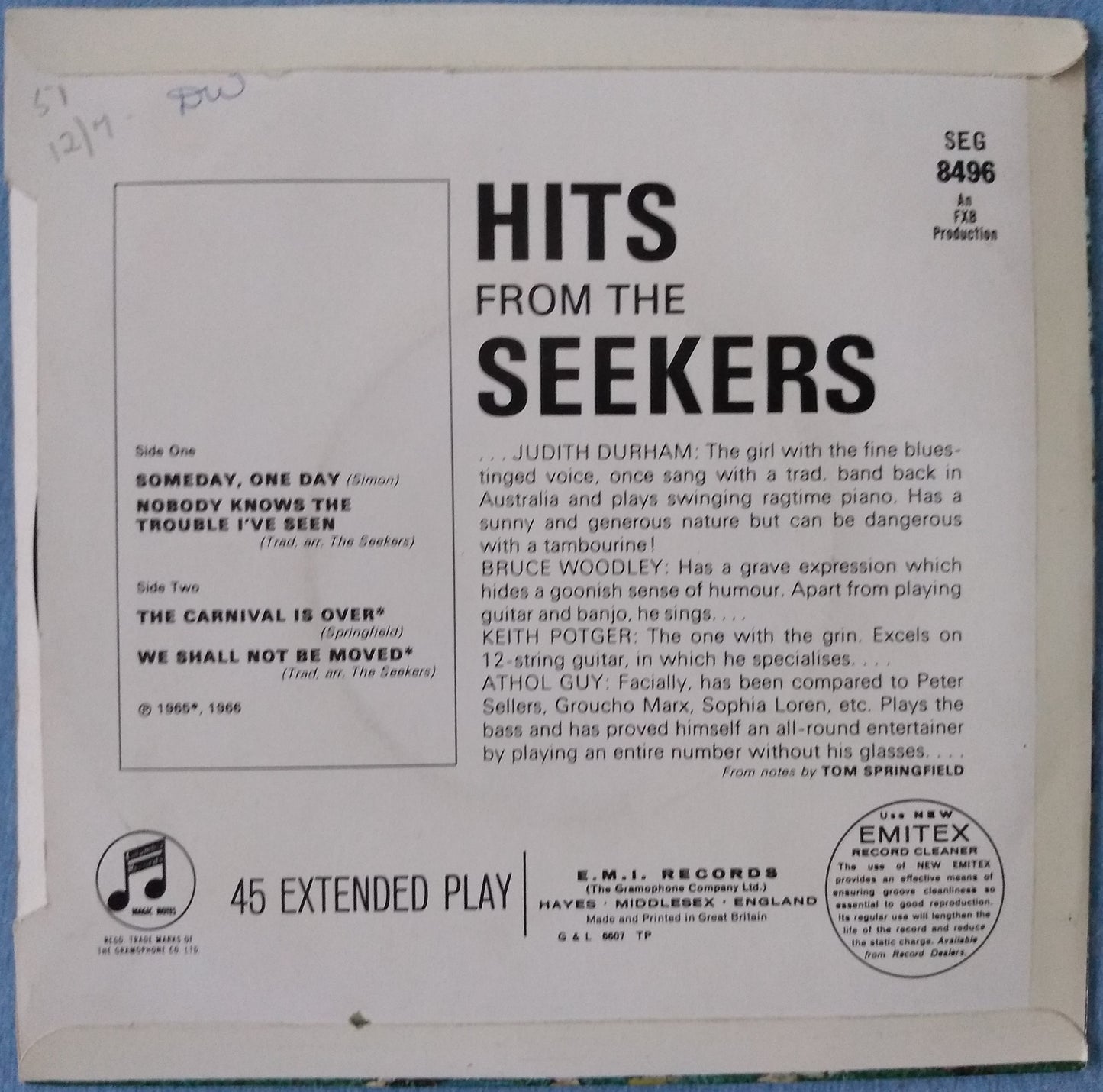 The Seekers - Hits From The Seekers (Columbia 1966) 7" vinyl EP VG/VG