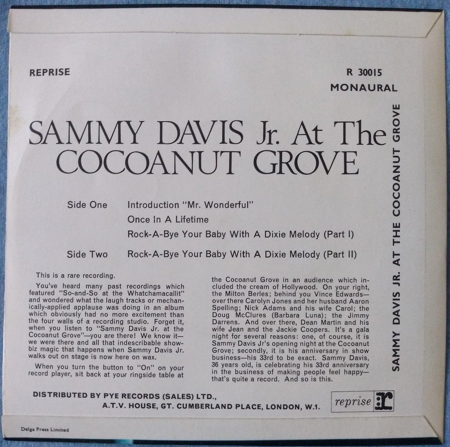 Sammy Davis Jr. - At The Cocoanut Grove (Reprise 1964) 7" vinyl EP VG/VG