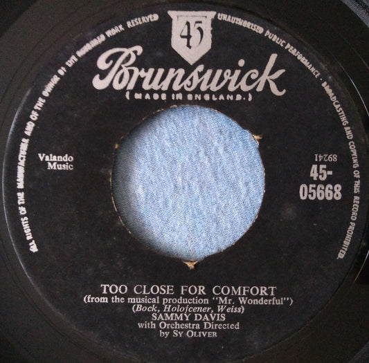 Sammy Davis - Too Close For Comfort (Brunswick 1957) 7" vinyl single VG/- juke