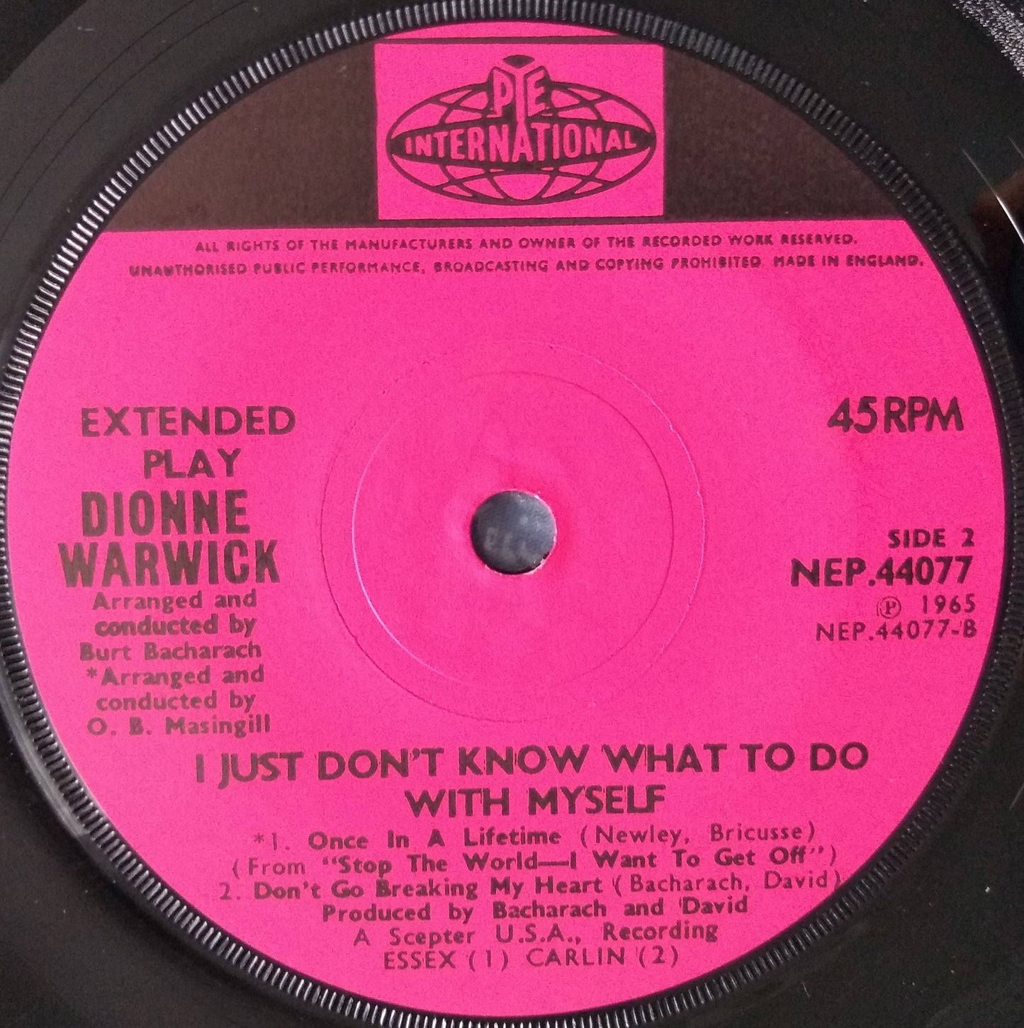 Dionne Warwick – I Just Don’t Know What To Do With Myself (Pye 1966) 7" EP VG/-