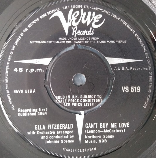 Ella Fitzgerald ‎– Can't Buy Me Love (Verve 1964) 7" vinyl single VG/- Beatles