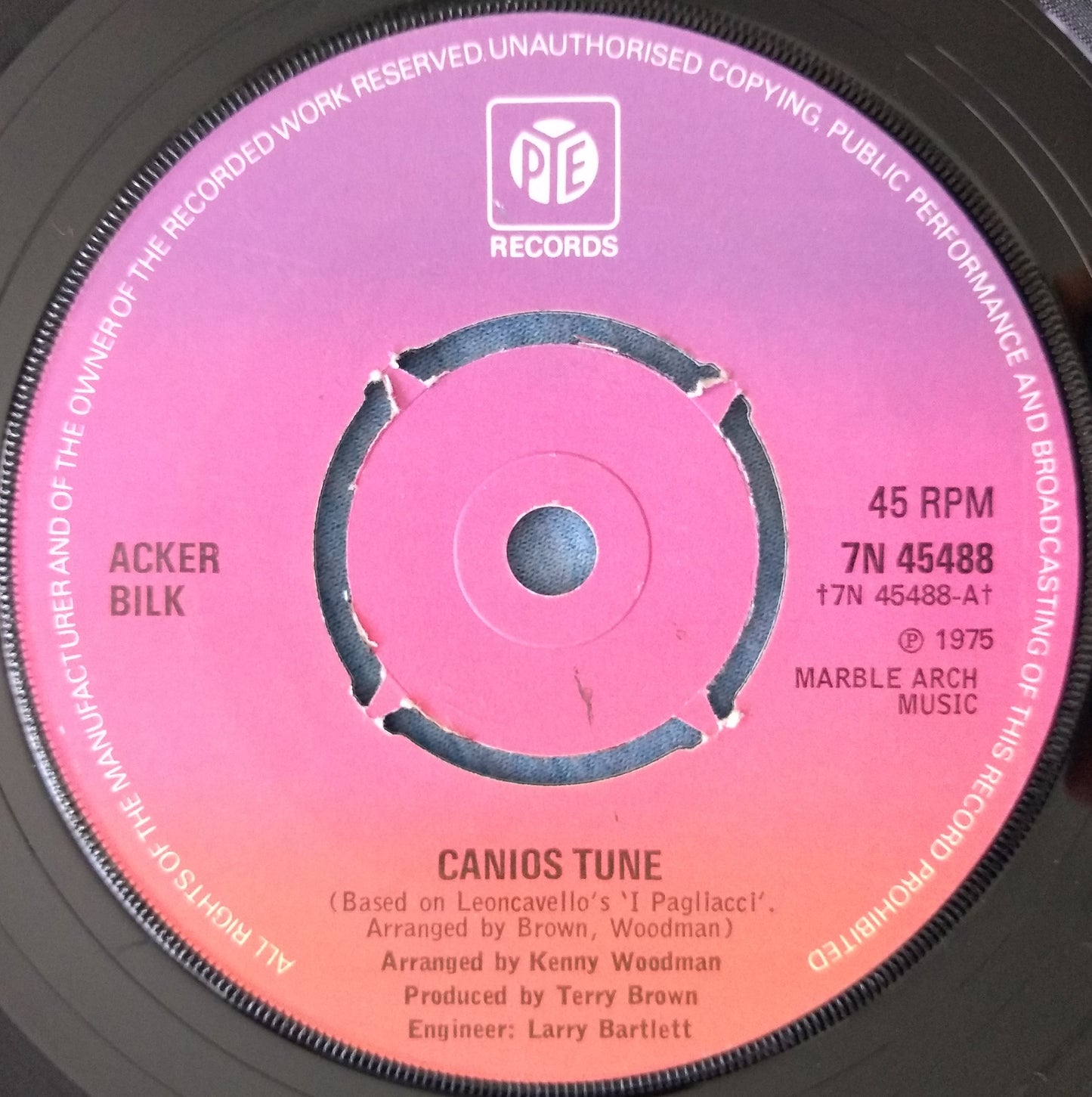 Acker Bilk - Canios Tune (Pye 1975) 7" vinyl single VG/-