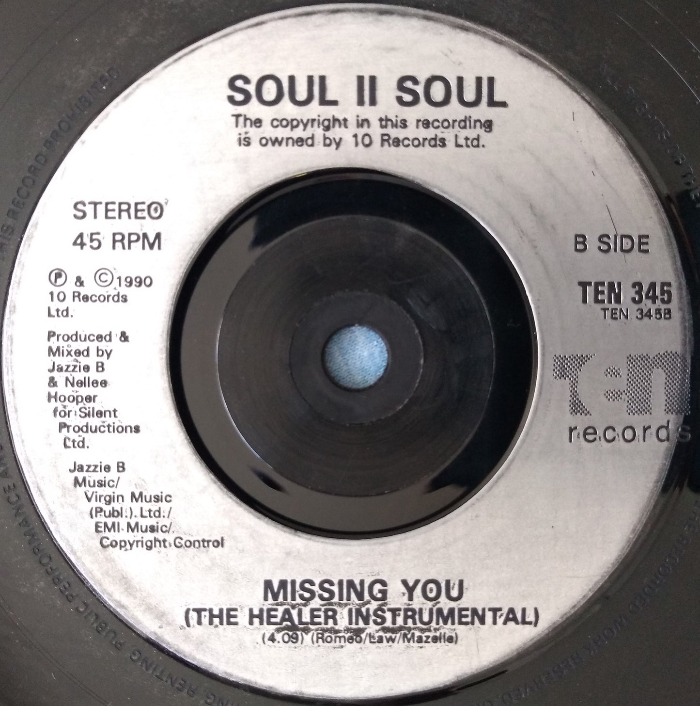 Soul II Soul - Missing You (The Healer Mix) (Ten 1990) 7" vinyl single VG/-