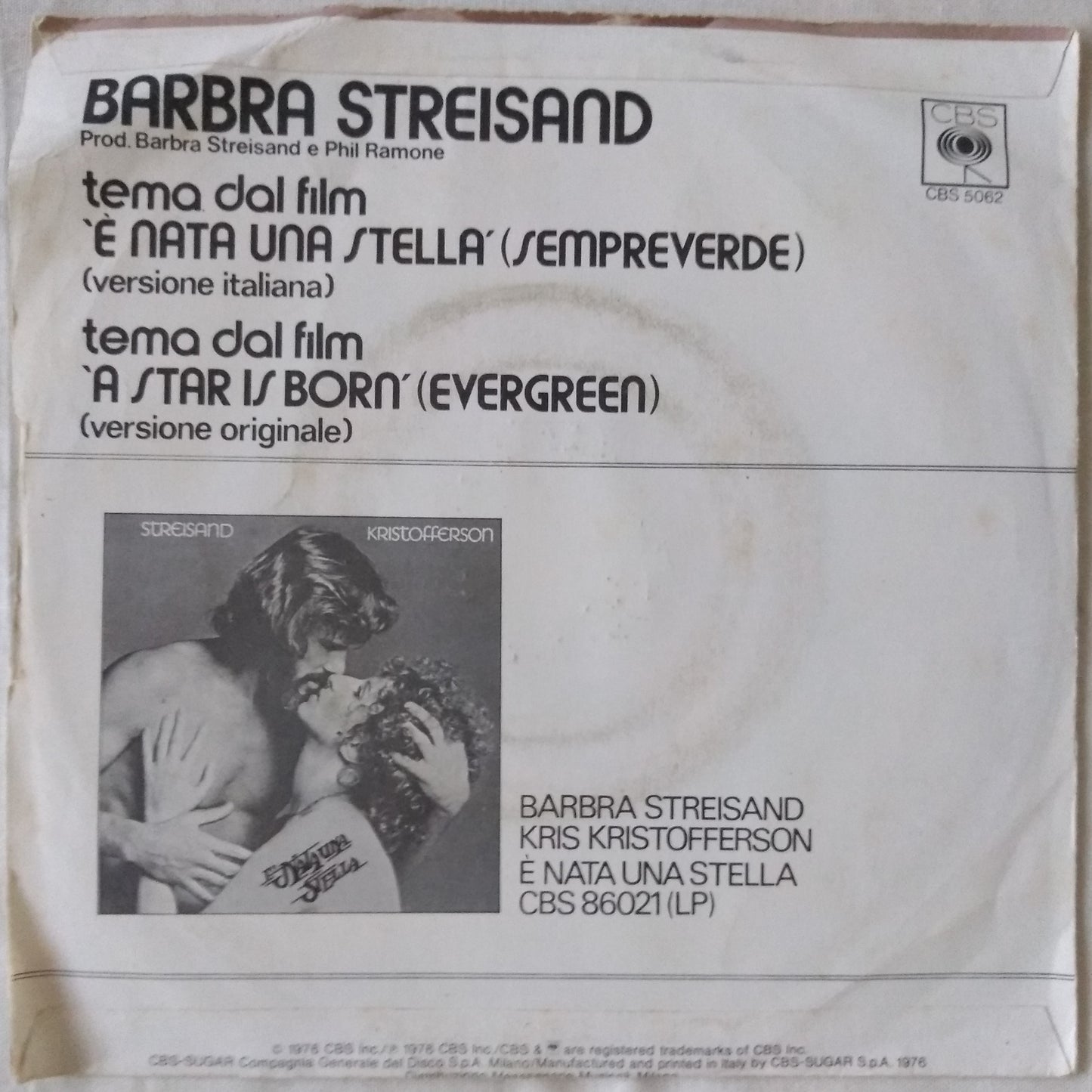 Barbra Streisand – Tema Dal Film "E' Nata Una Stella" (1977) 7" vinyl single VG