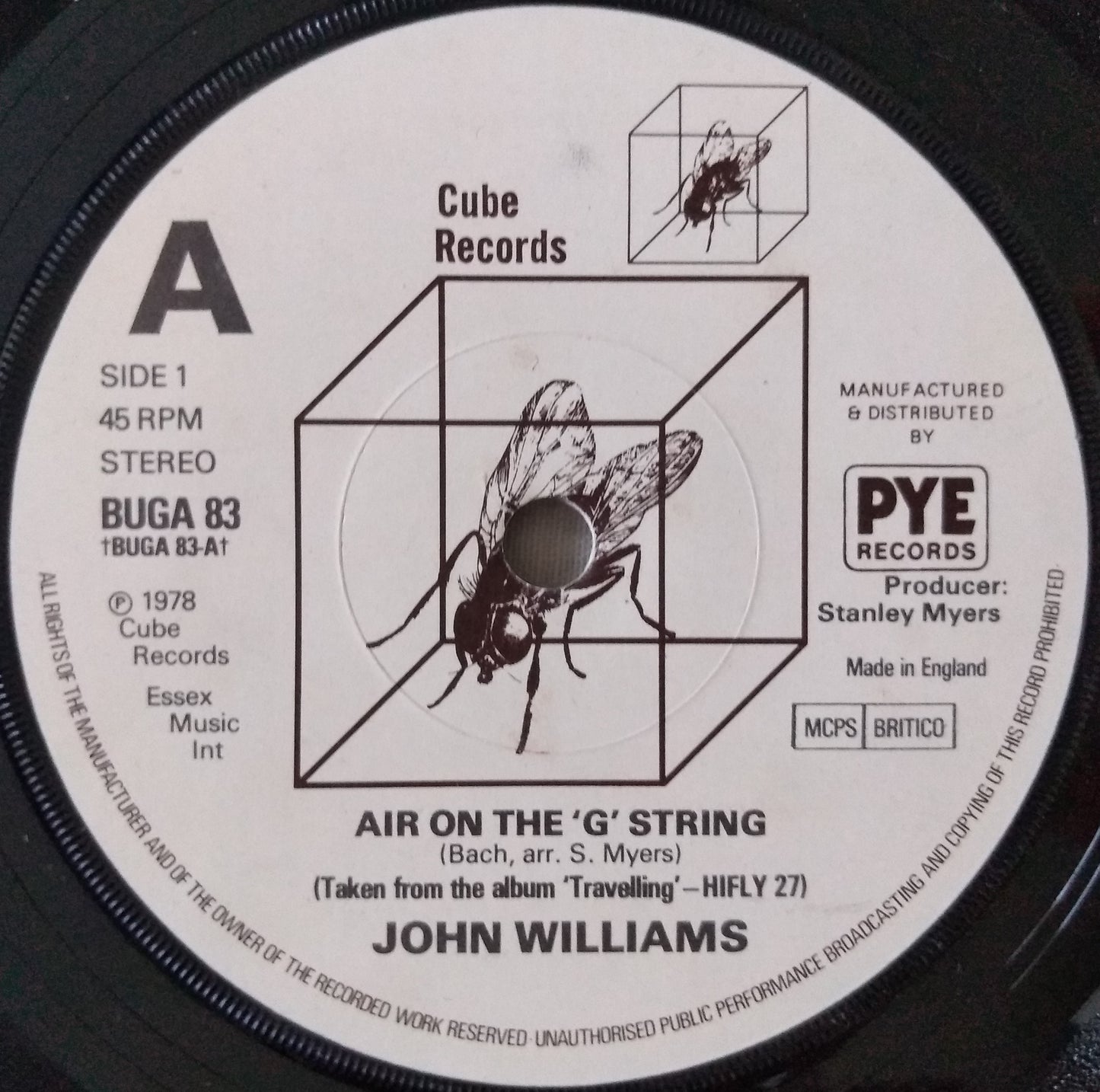 John Williams ‎– Air On The 'G' String (Cube 1979) 7" vinyl single VG/-