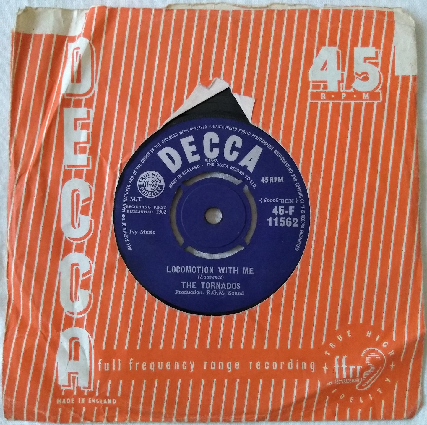 The Tornados ‎– Globetrotter (Decca 1962) 7" vinyl single VG/F