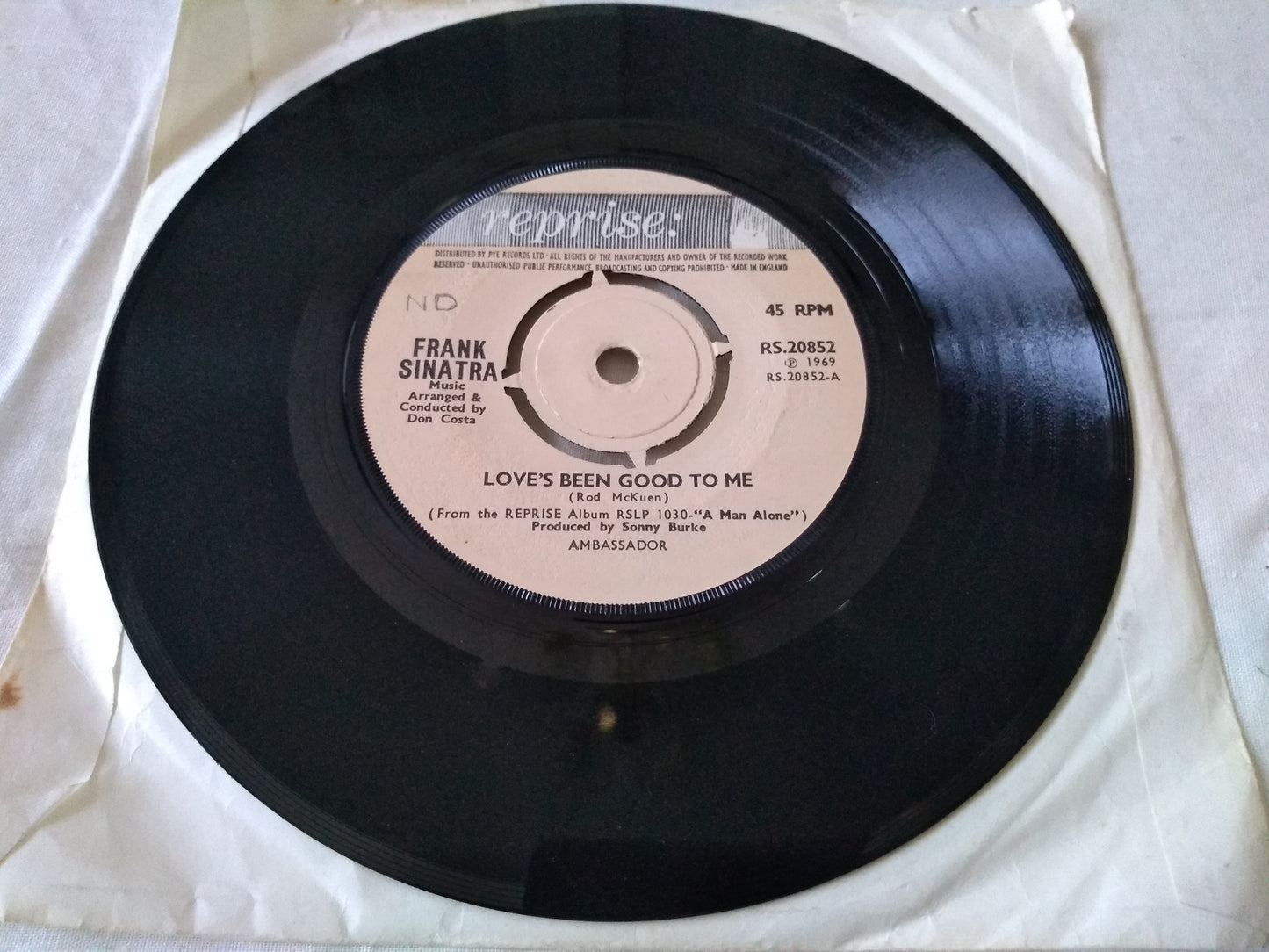 Frank Sinatra – Love's Been Good To Me (Reprise 1969) 7” vinyl single VG/-