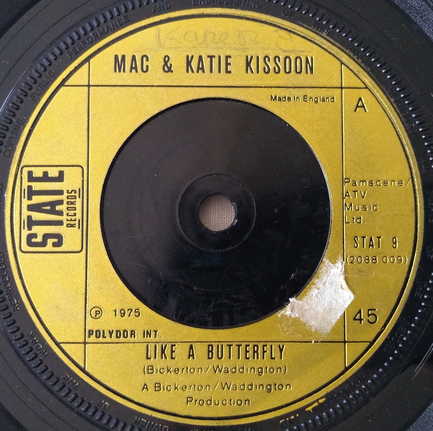 Mac And Katie Kissoon - Like A Butterfly (State 1975) 7" vinyl single VG/-