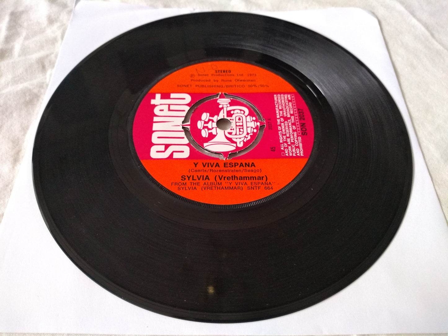 Sylvia (Vrethammar) ‎– Y Viva Espana (Sonet 1973) 7" vinyl single VG/-