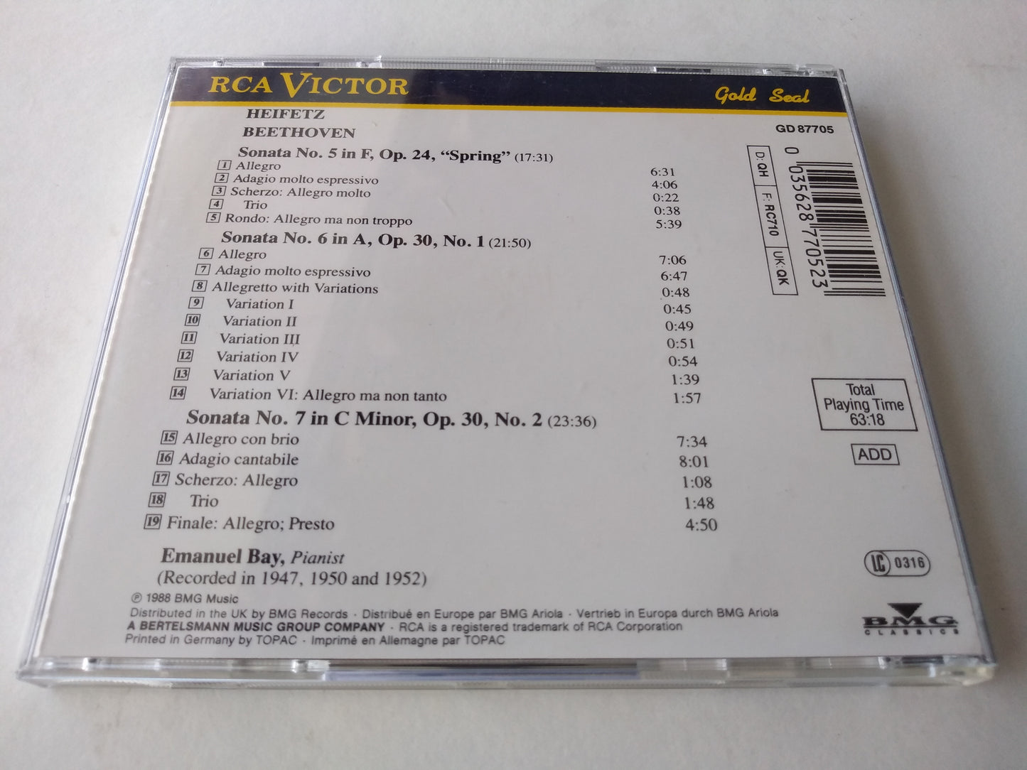 Heifetz, Beethoven ‎– Complete Violin Sonatas No. 5, 6, 7 Volume 2 CD album