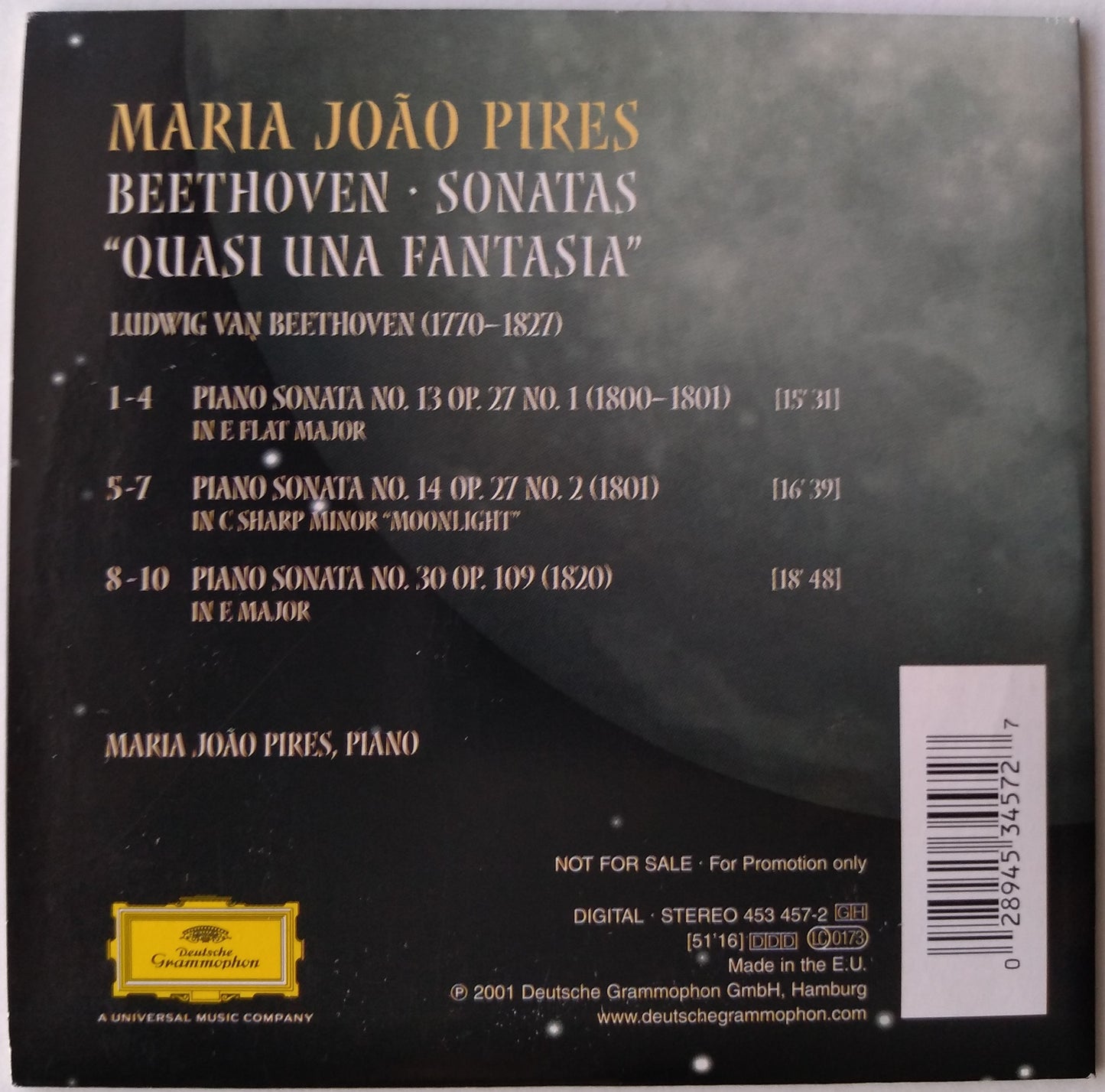 Ludwig van Beethoven, Maria-João Pires – Sonatas "Quasi Una Fantasia" CD promo