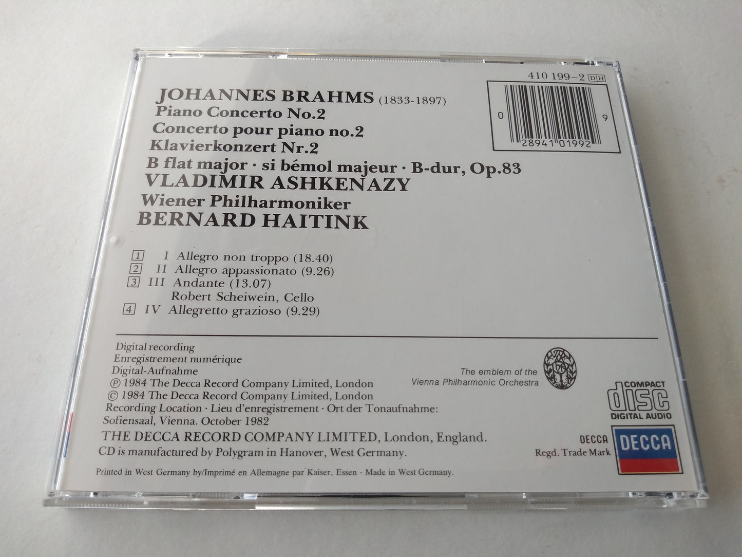 Brahms - Piano Concerto No. 2 CD album