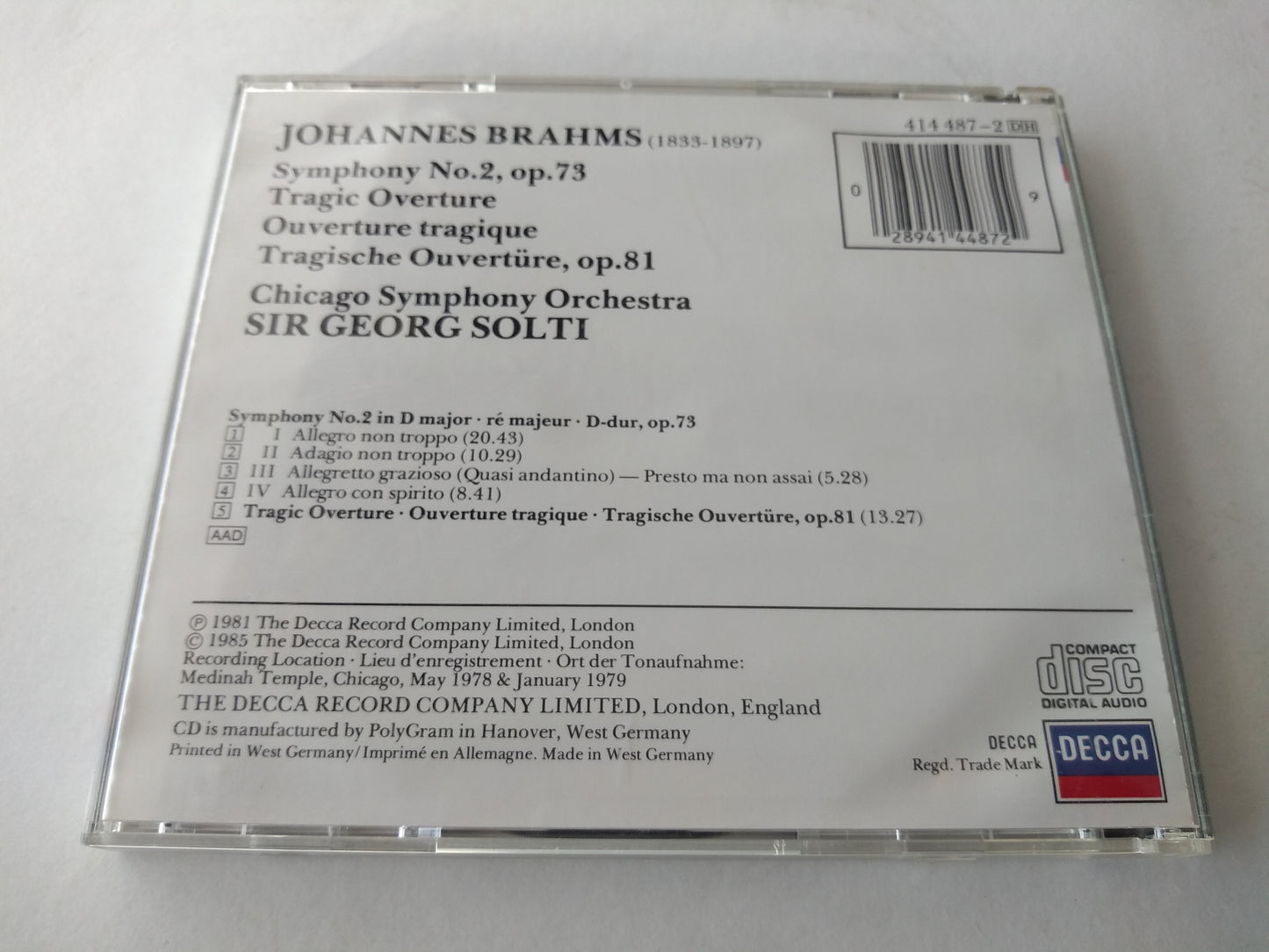 Brahms, Solti - Brahms Symphony No.2 In D Major CD album