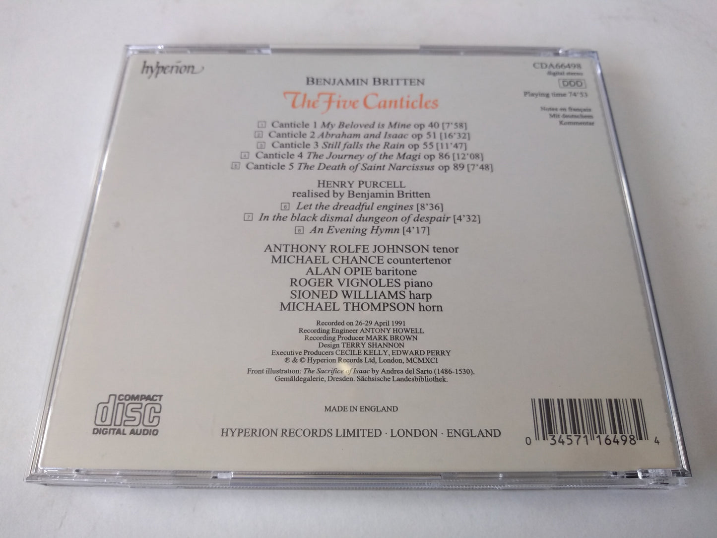 Britten - The Five Canticles CD album